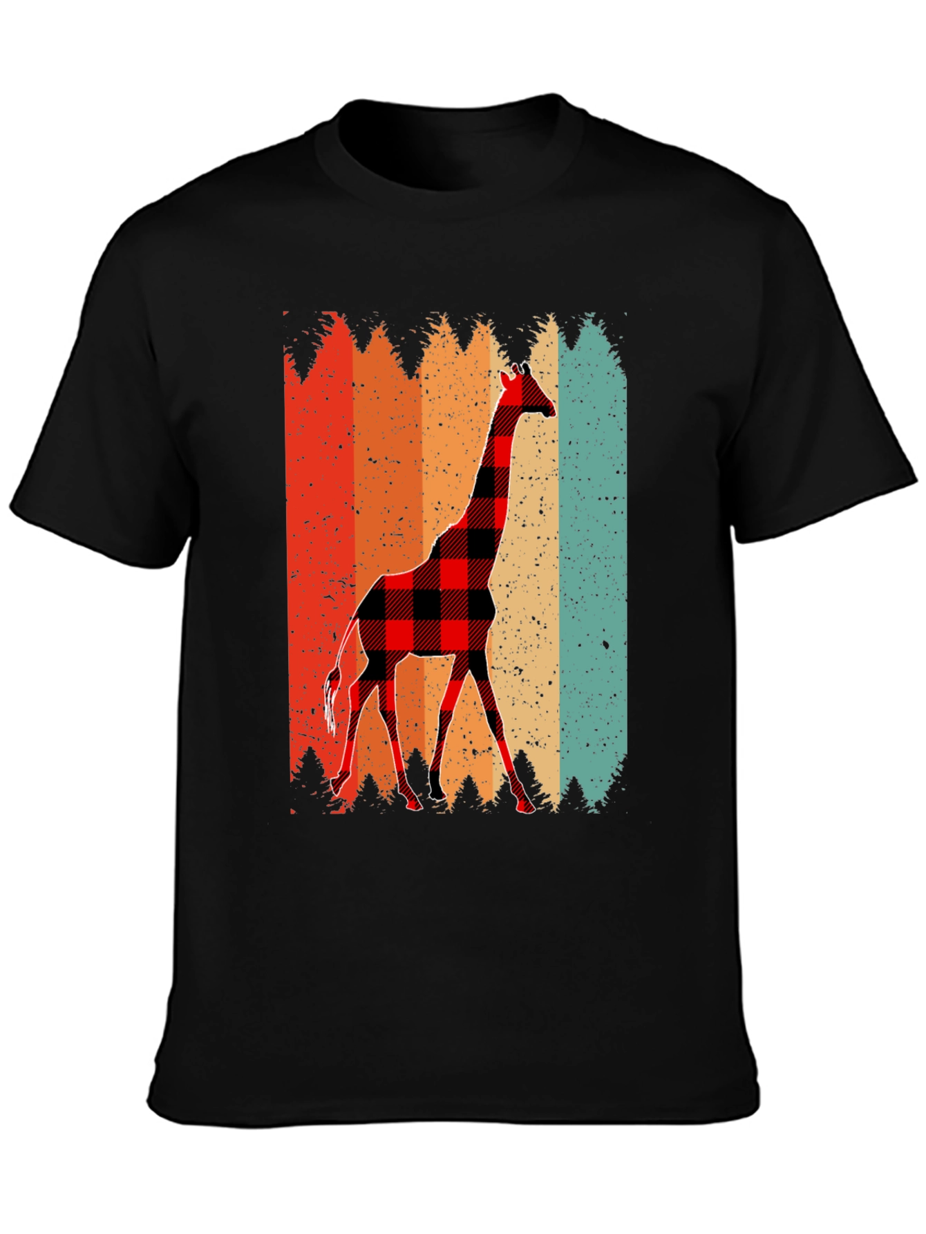 Black Buffalo Plaid Giraffe Men's T-Shirt view 3