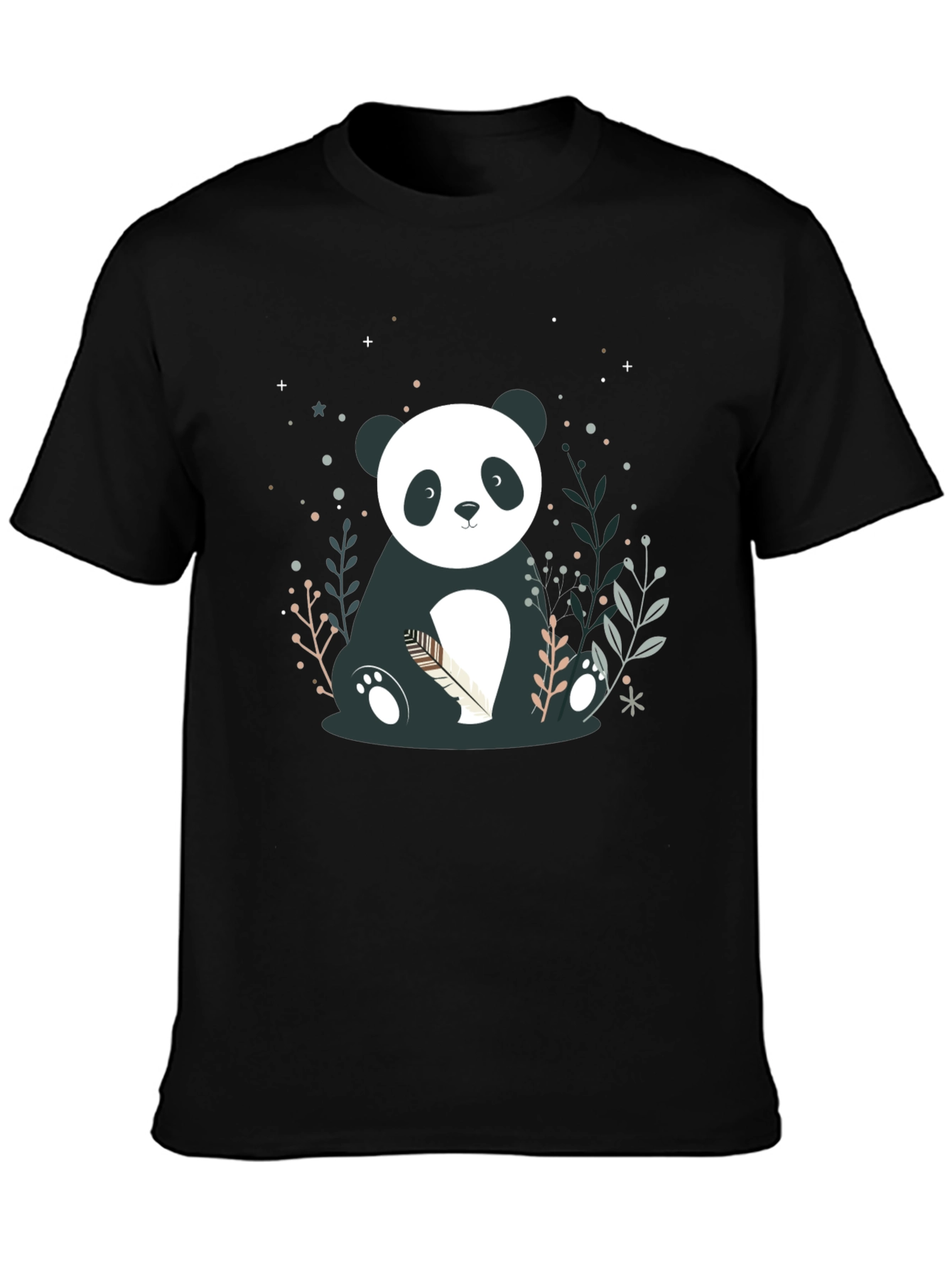 Black Cute Panda Graphic Print Black T-Shirt view 3