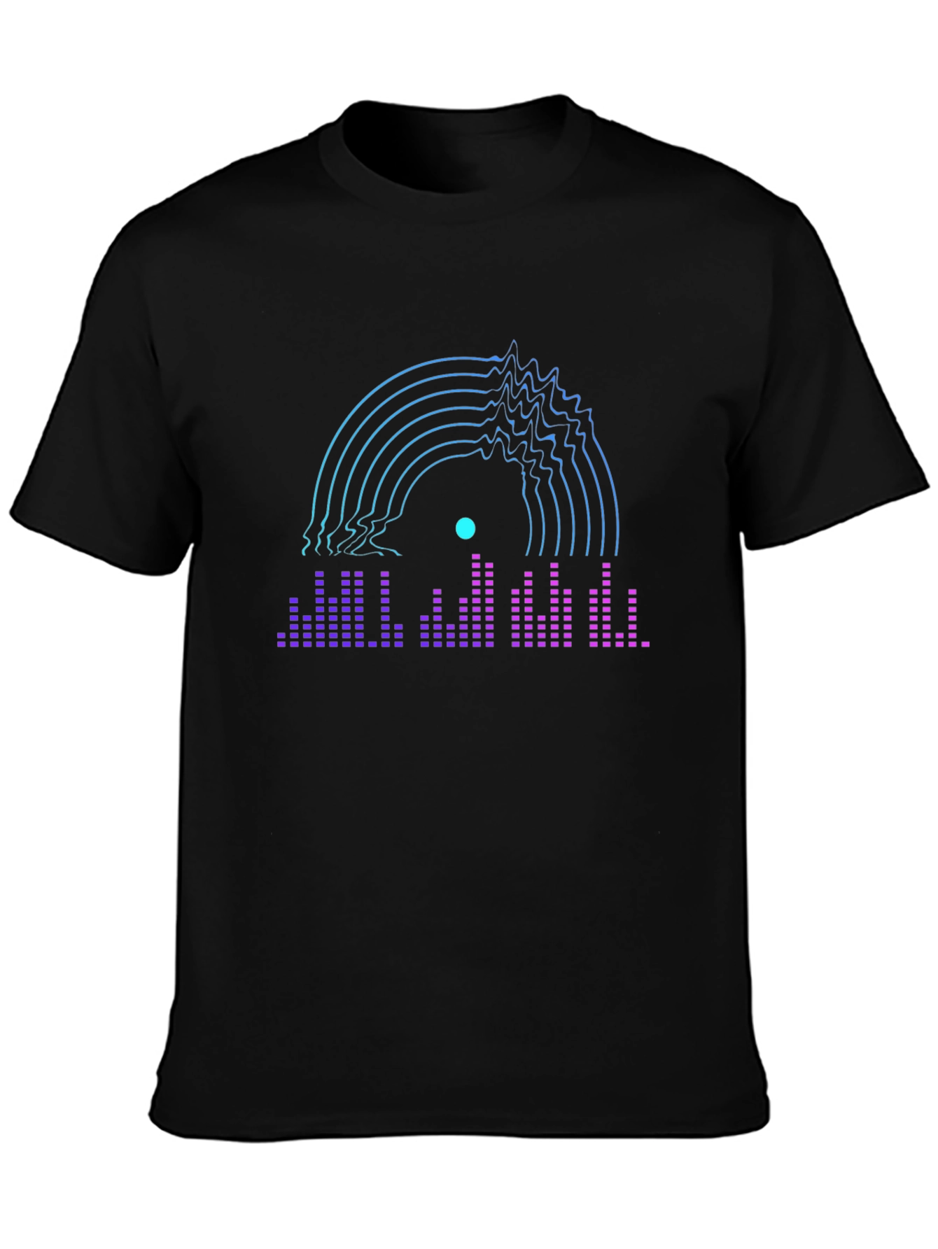 Black Retro Vinyl Record Glitch Graphic Tee - Black view 3