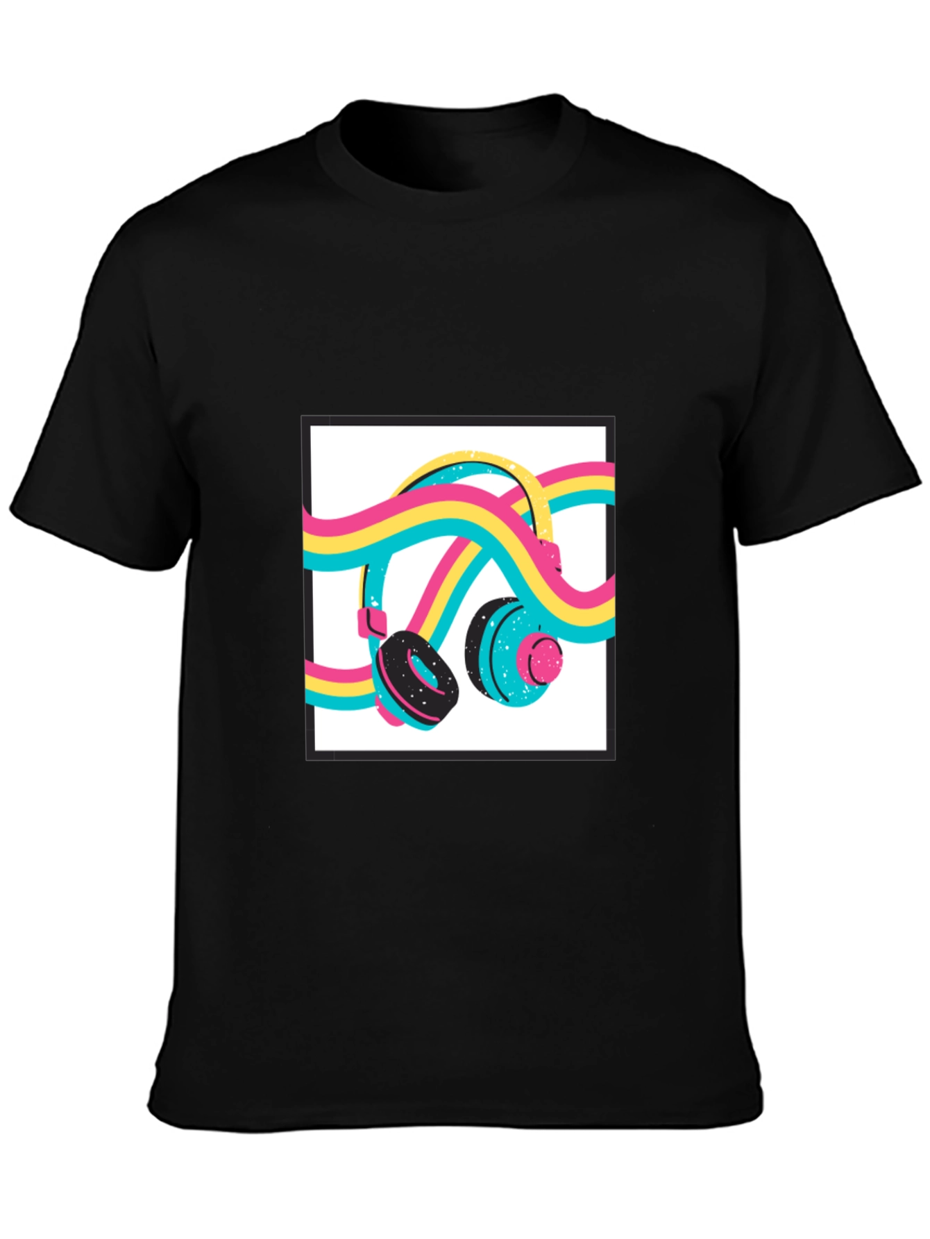 Black Retro Headphones Graphic Tee - Black Cotton Blend Shirt view 3