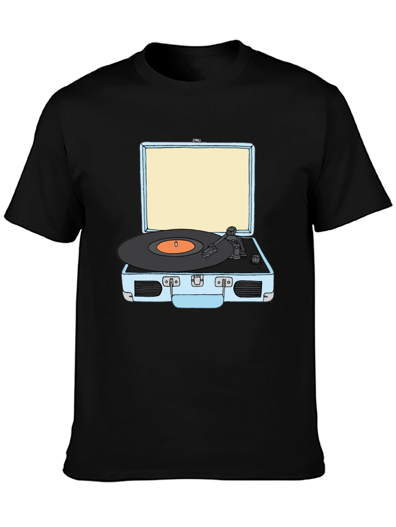 Black Retro Turntable Graphic Tee - Black Cotton T-Shirt view 3