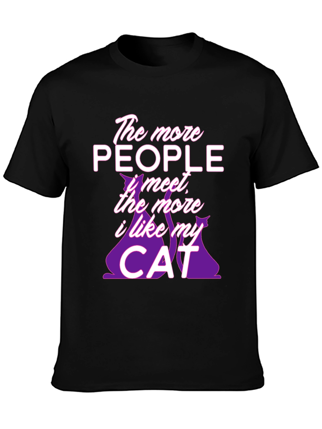 Black The More People Cat T-Shirt -  Comfortable Cotton Tee view 3