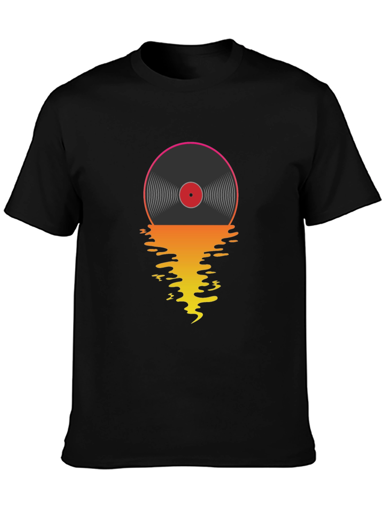 Black Retro Vinyl Record Sunset Graphic T-Shirt view 3