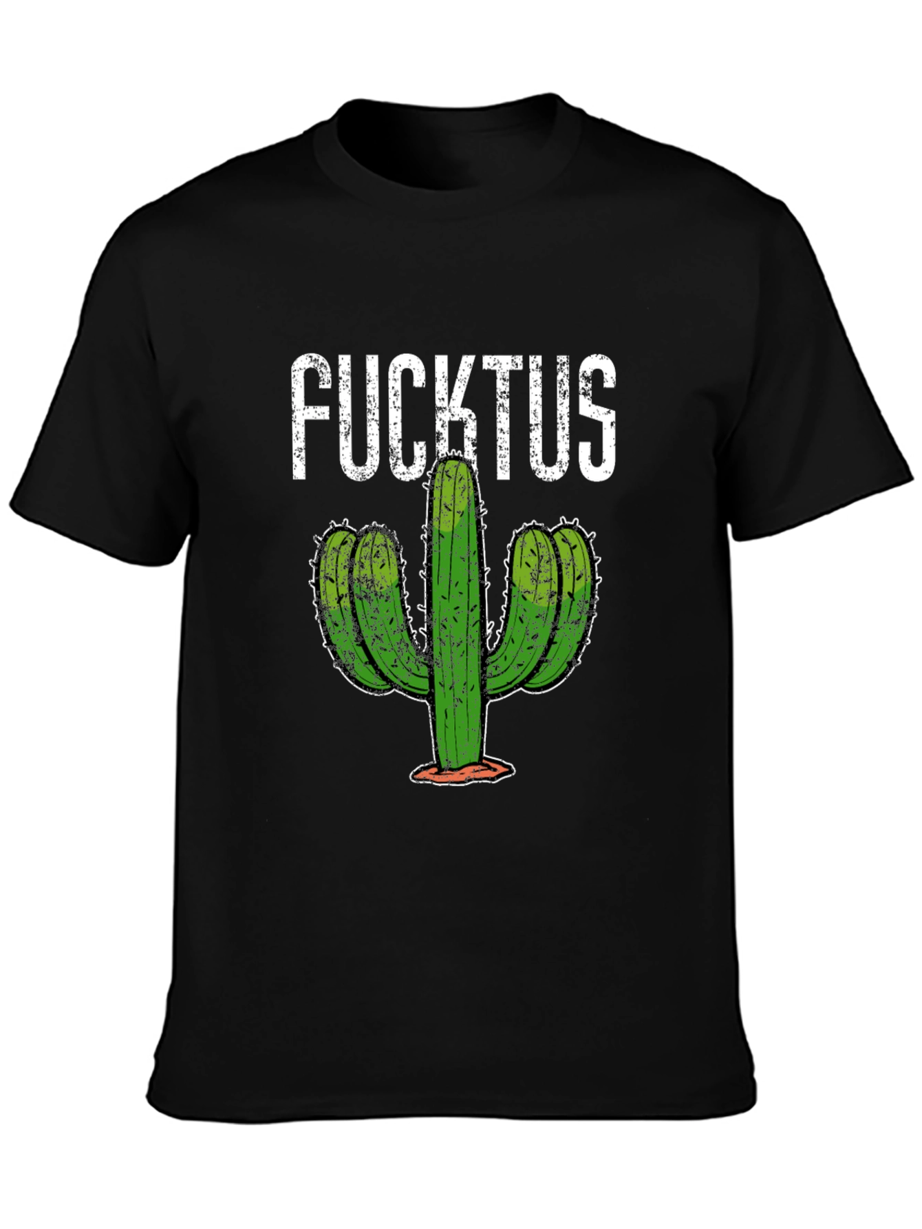 Black Funny Fucktus Cactus Graphic T-Shirt - Black view 3