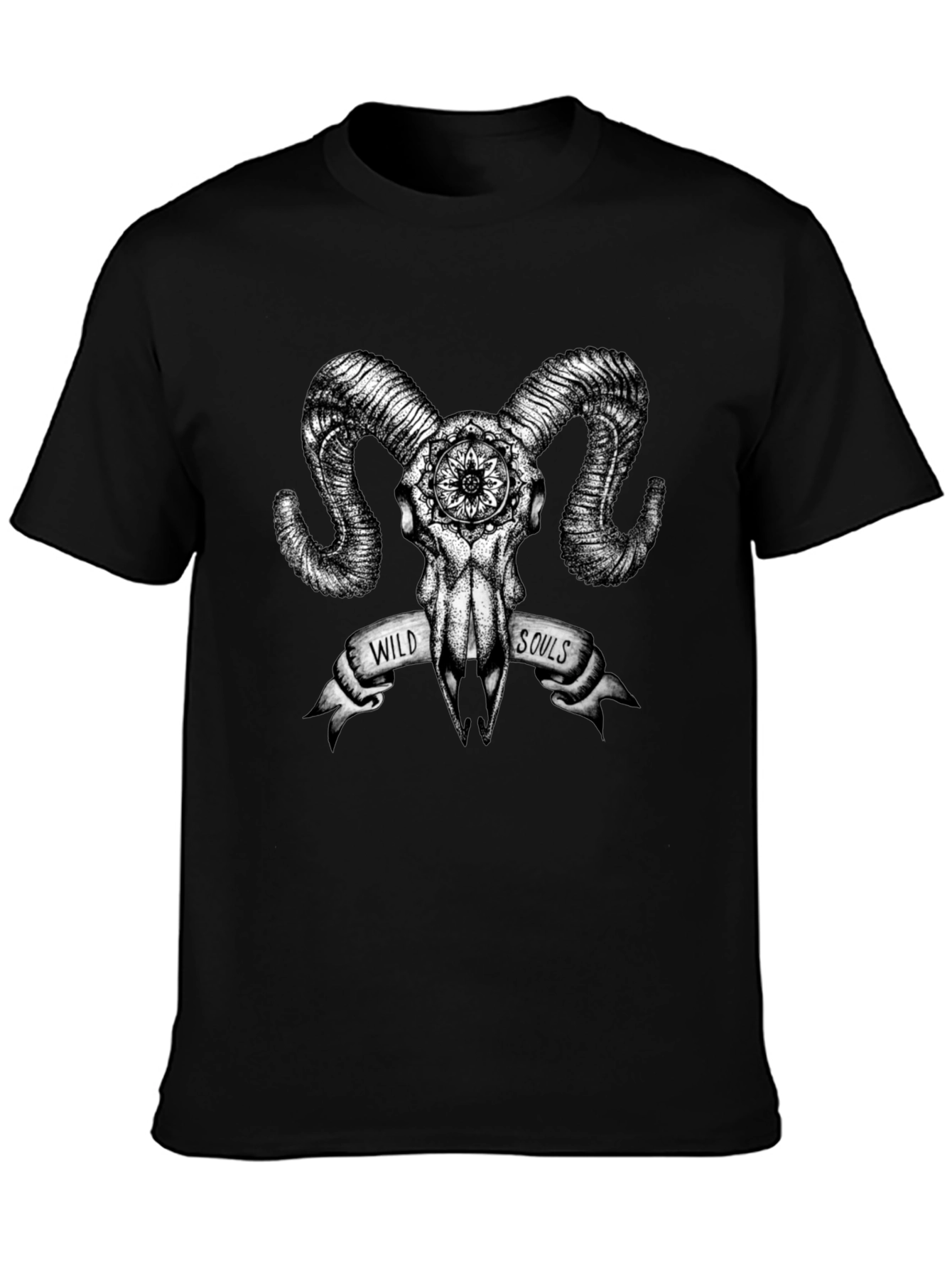Black Wild Souls Ram Skull Graphic Tee view 3