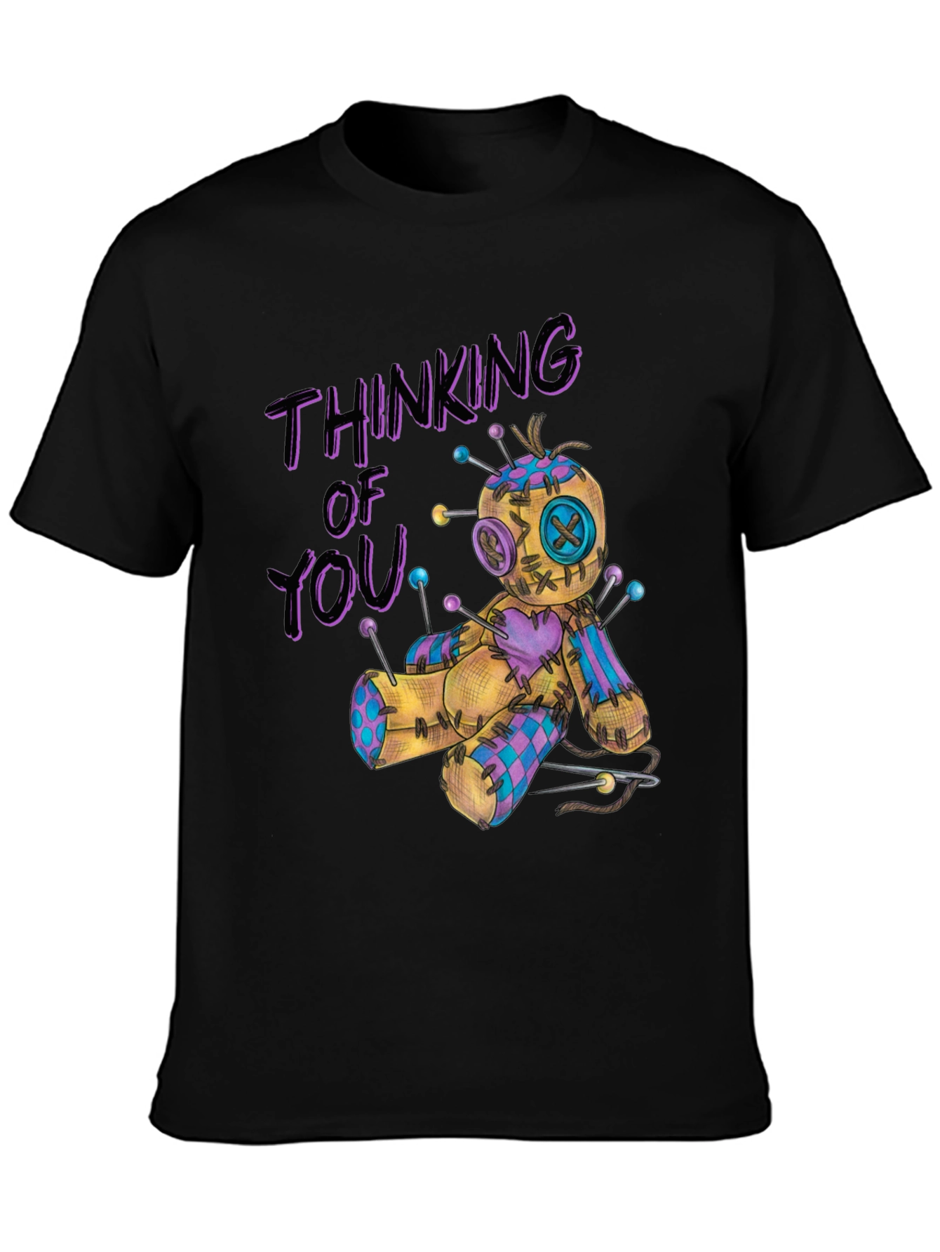 Black Thinking of You Voodoo Doll Graphic T-Shirt view 3