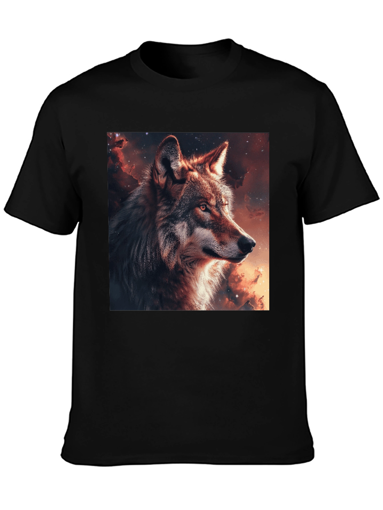 Black Wolf Galaxy Graphic T-Shirt - Men's Black Tee view 3