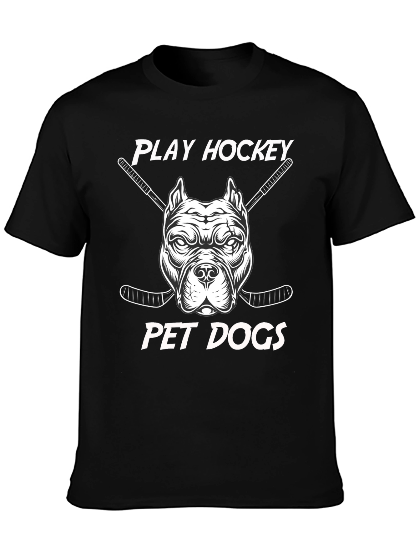 Black Play Hockey Pet Dogs T-Shirt - Black Cotton Tee view 3