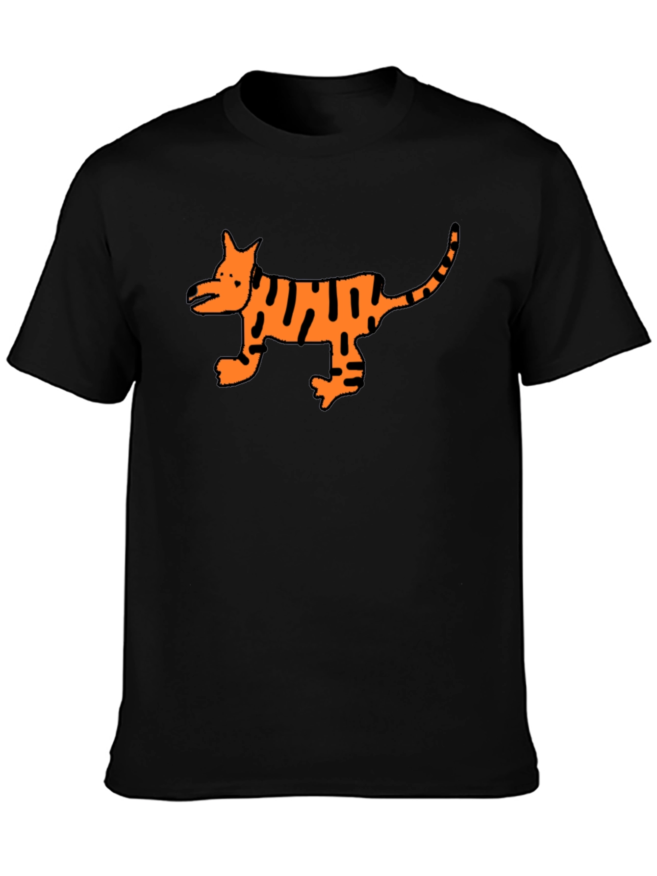 Black Cool Black T-Shirt with Cartoon Tiger Design view 3
