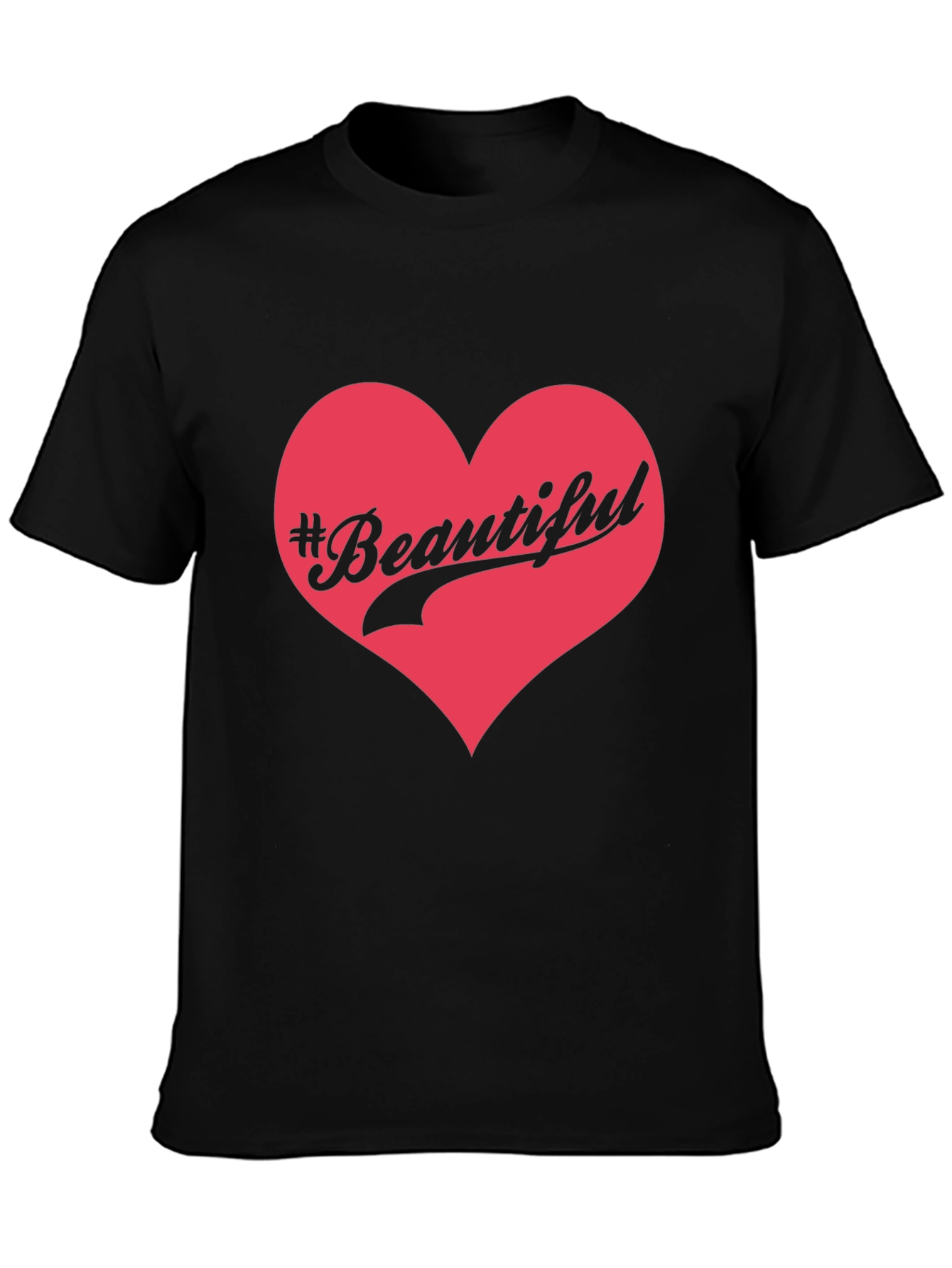 Black #Beautiful Heart Graphic Print Black T-Shirt view 3