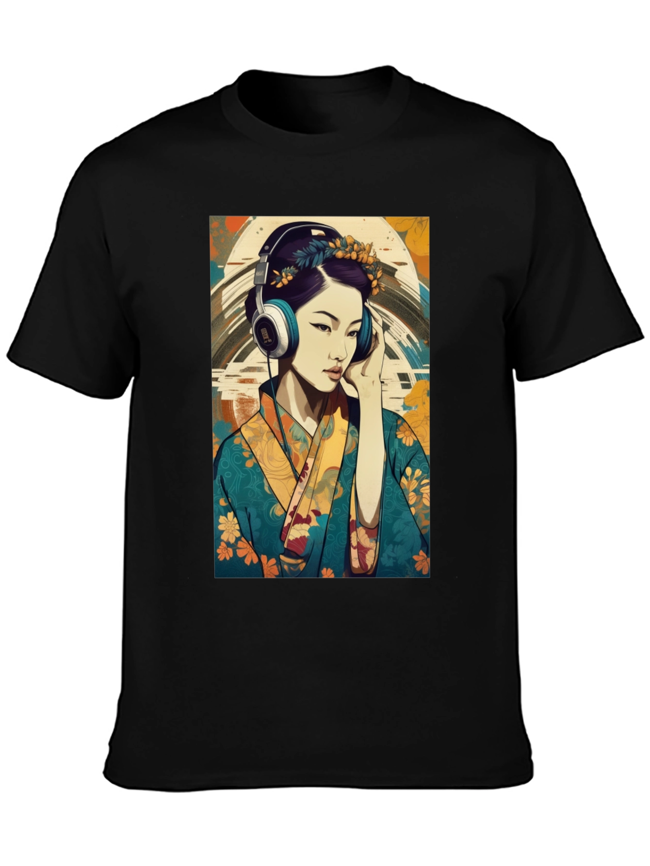 Black Geisha Headphones Graphic Tee - Stylish & Unique view 3