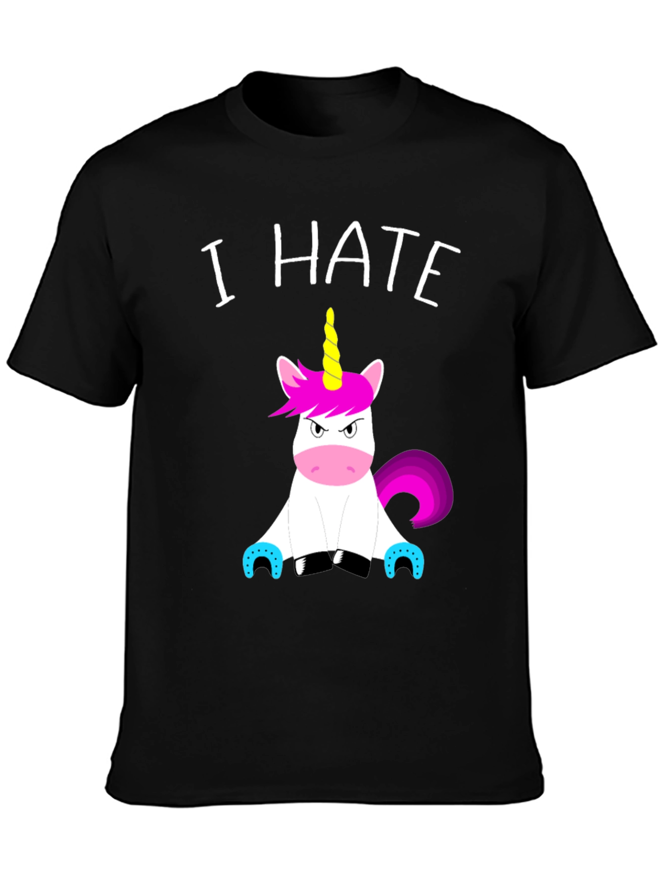 Black I Hate Unicorns Graphic Tee - Funny Sarcastic Shirt view 3