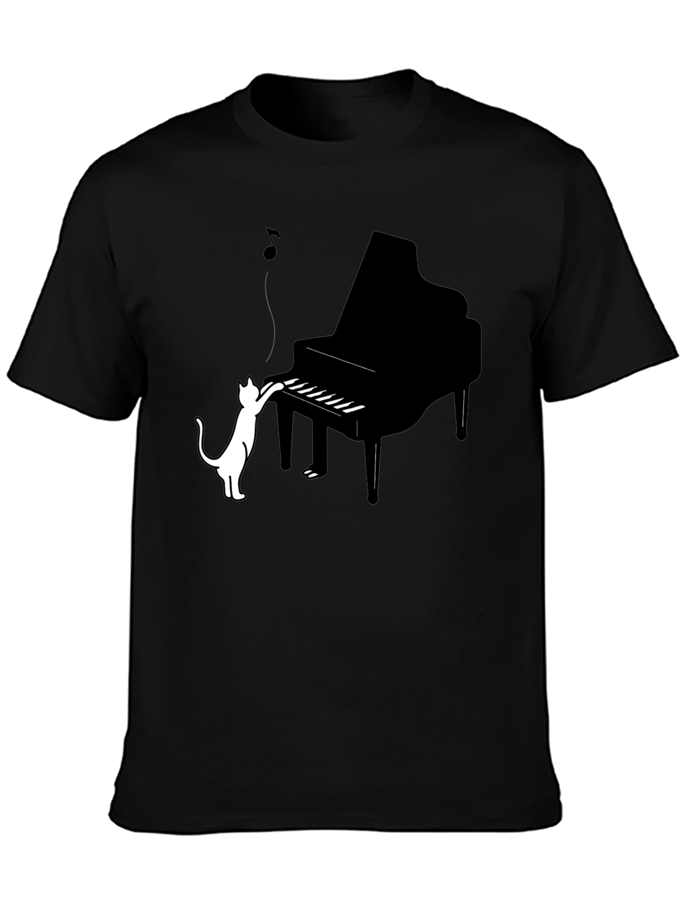 Black Cat Playing Piano Graphic Tee - Black Cotton Blend view 3