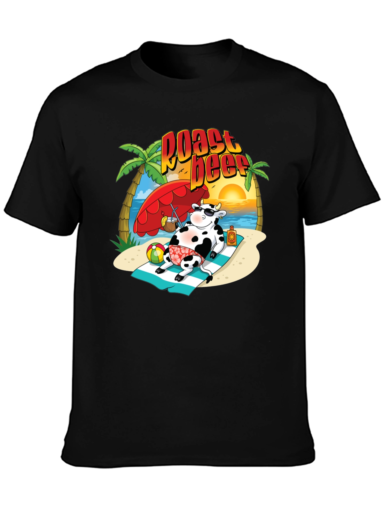 Black Roast Beef Beach Cow Graphic T-Shirt view 3