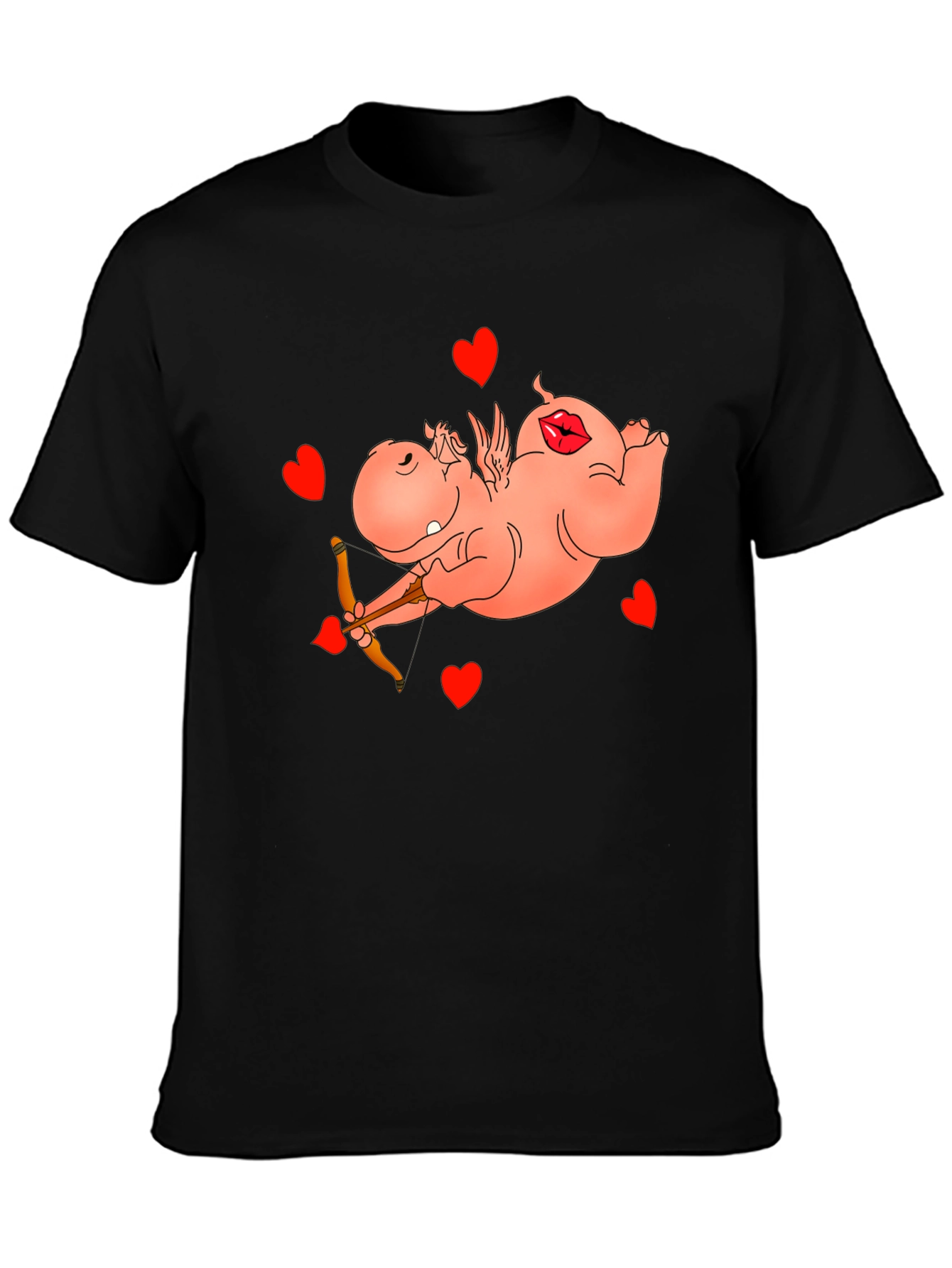 Black Cupid Hippo Graphic Tee - Funny Valentine's Day Shirt view 3