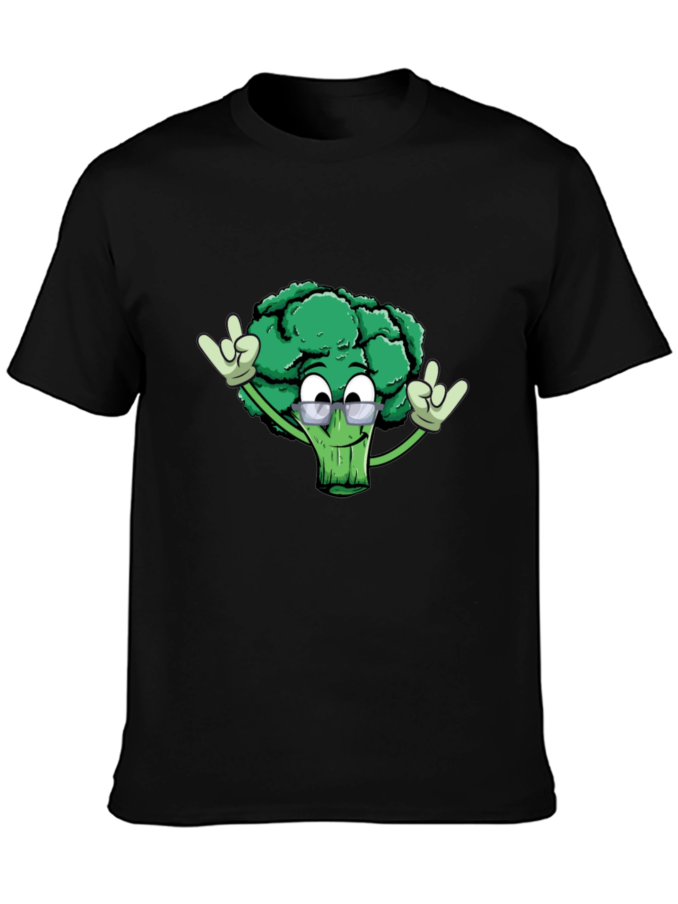 Black Cool Broccoli Graphic Tee - Black Cotton Blend view 3
