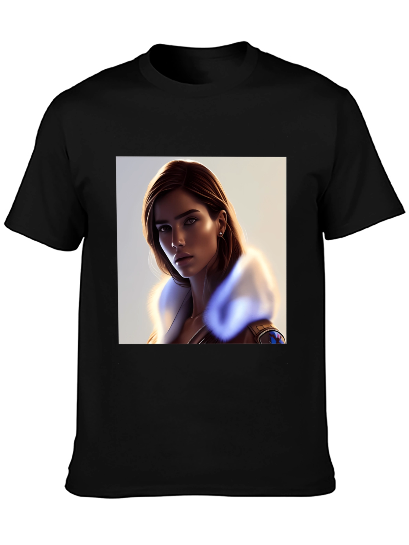 Stylish Black T-Shirt with Woman Portrait - 3