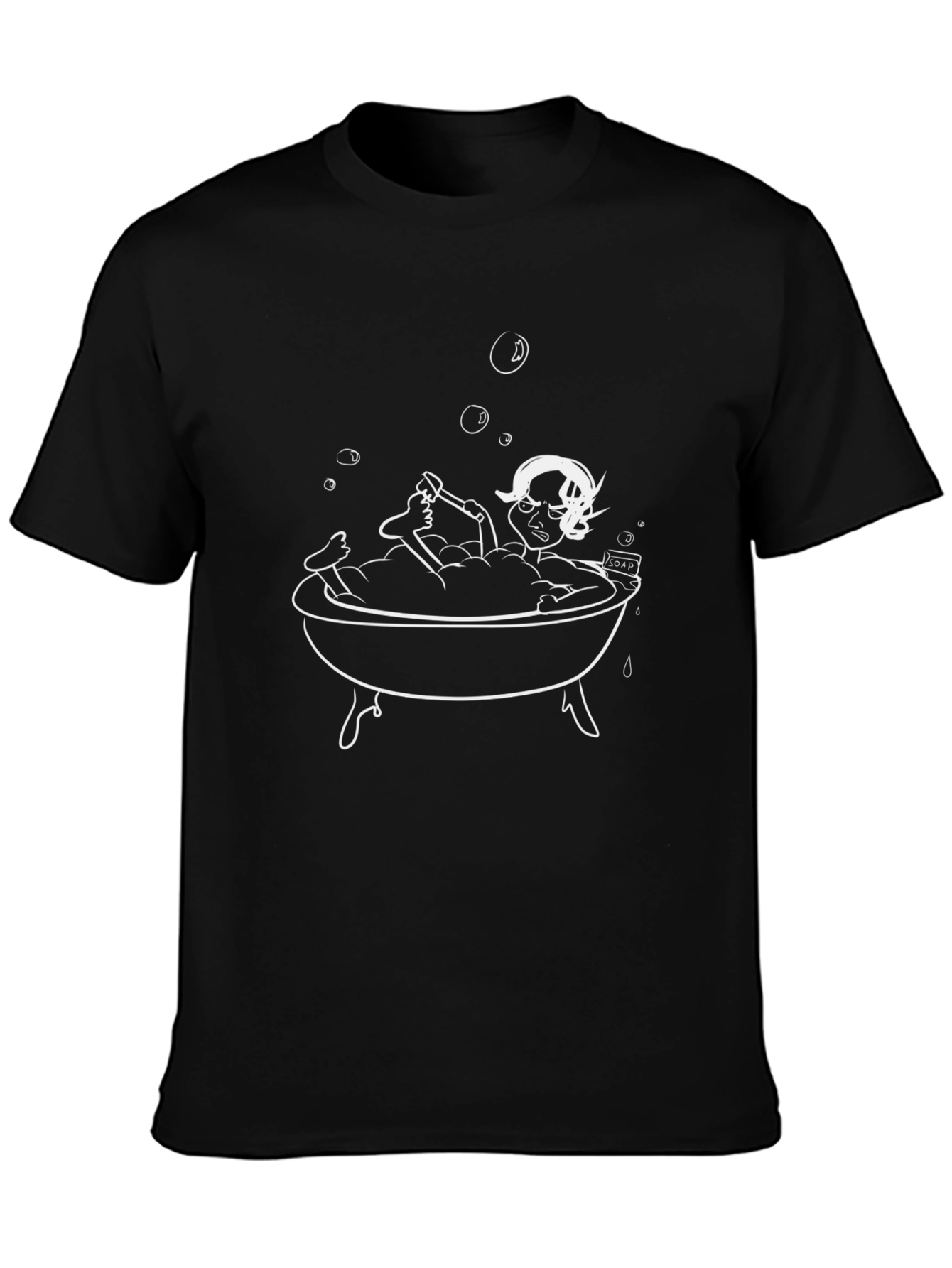 Black Fun Cartoon Bath Time T-Shirt - Black Cotton Blend view 3
