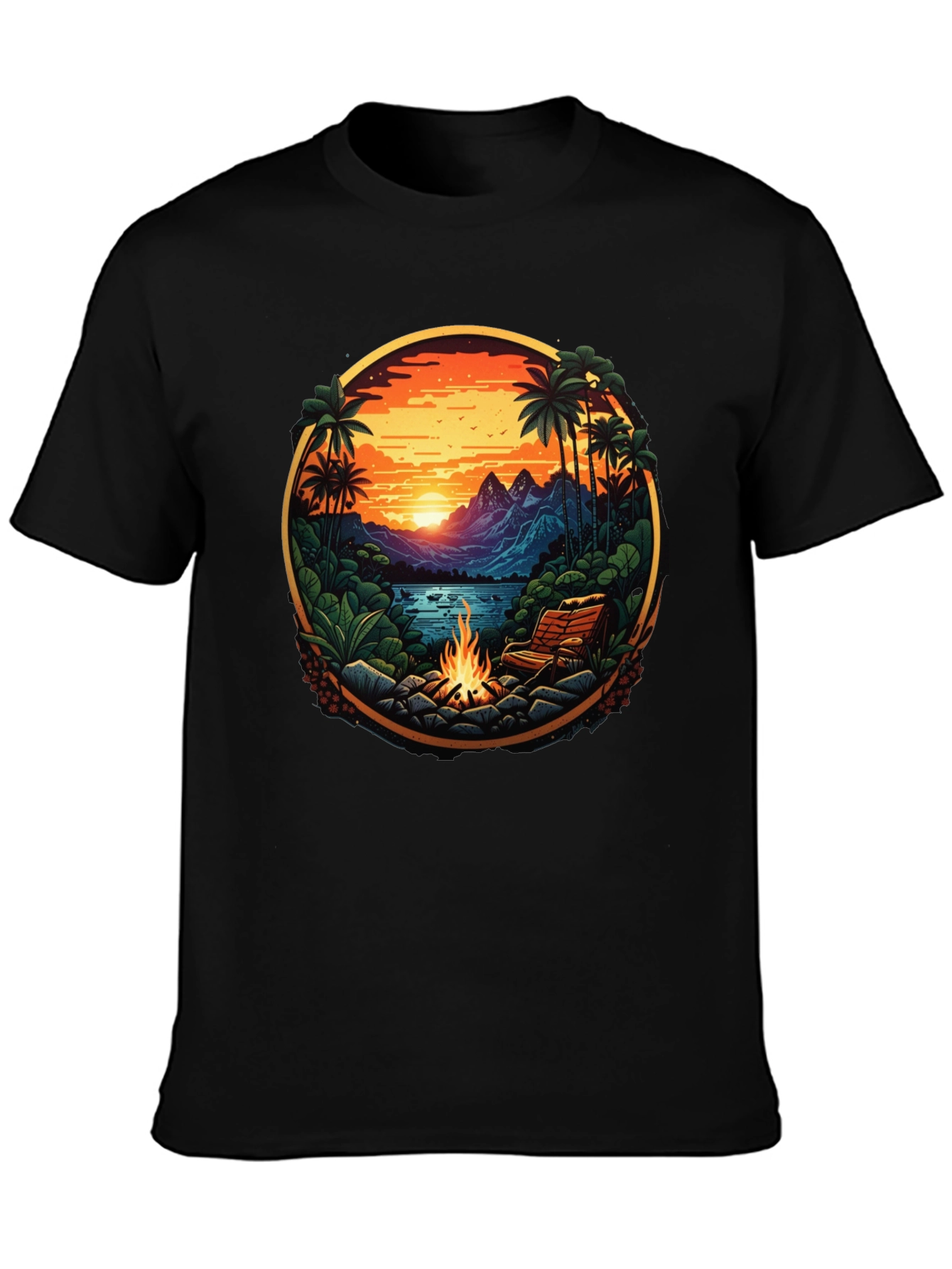 Black Tropical Campfire Graphic Tee view 3