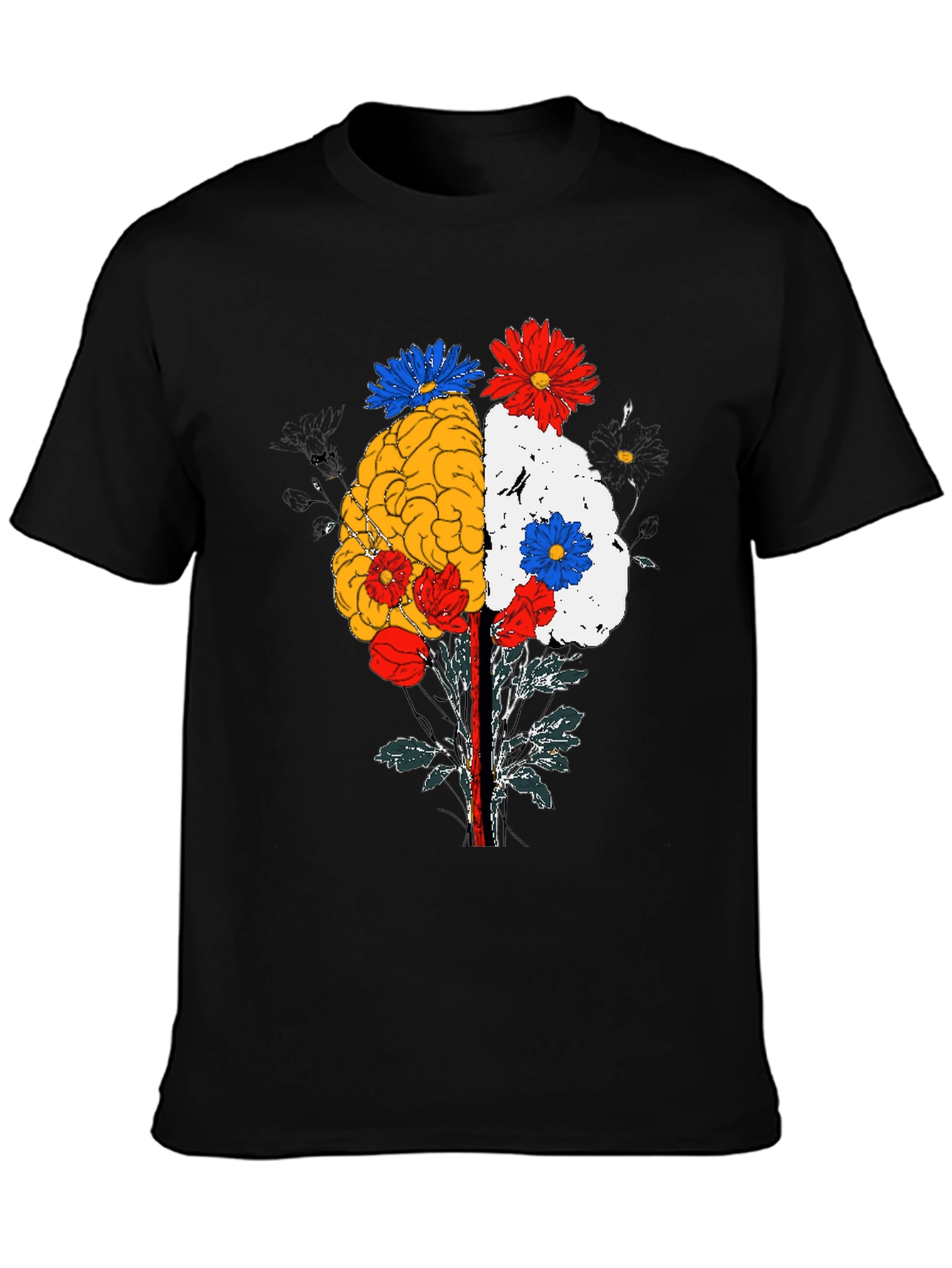 Black Brain and Flower Graphic Tee - Black Cotton view 3