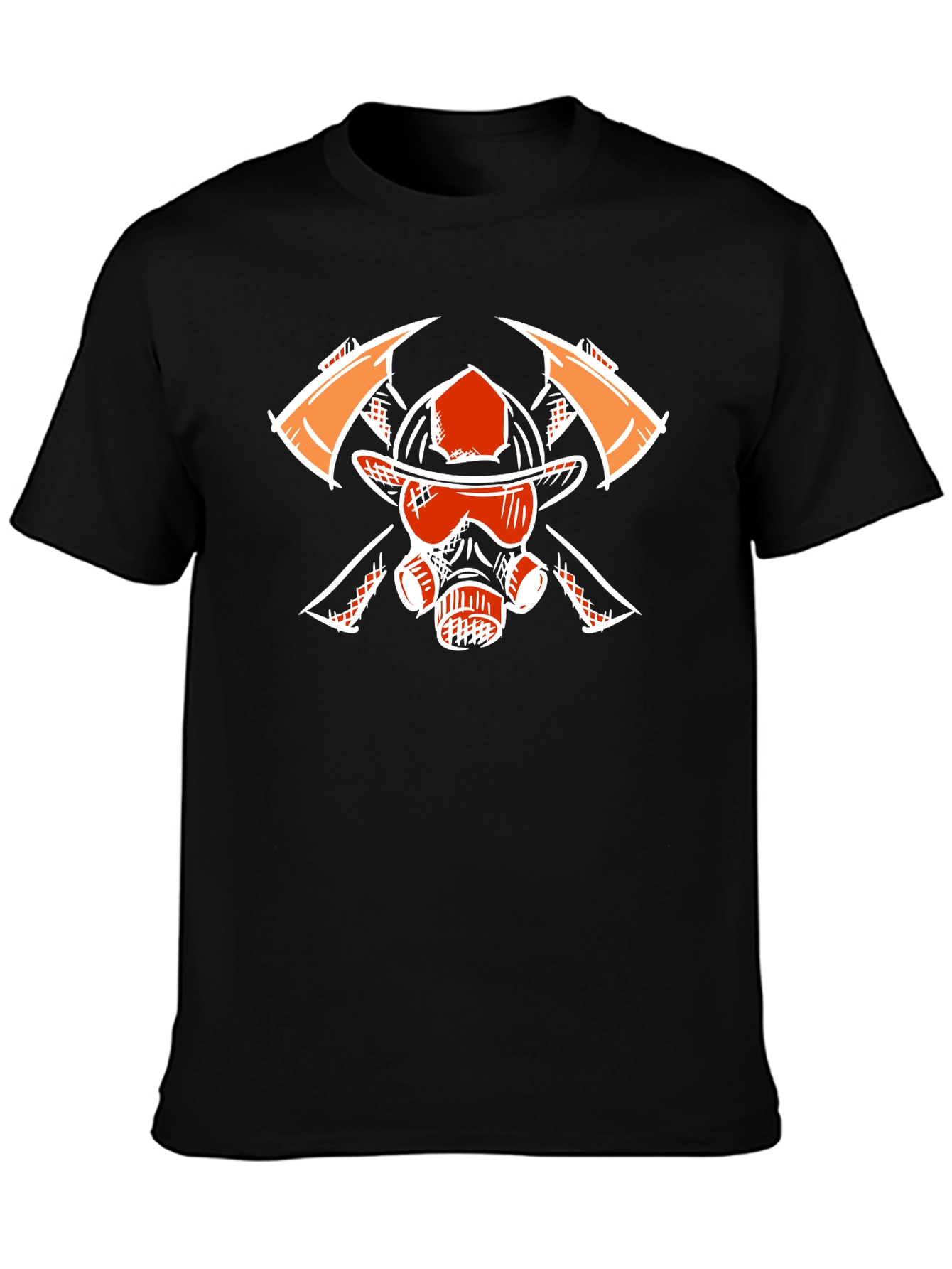 Black Firefighter Graphic Tee - Axes, Helmet, Mask view 3