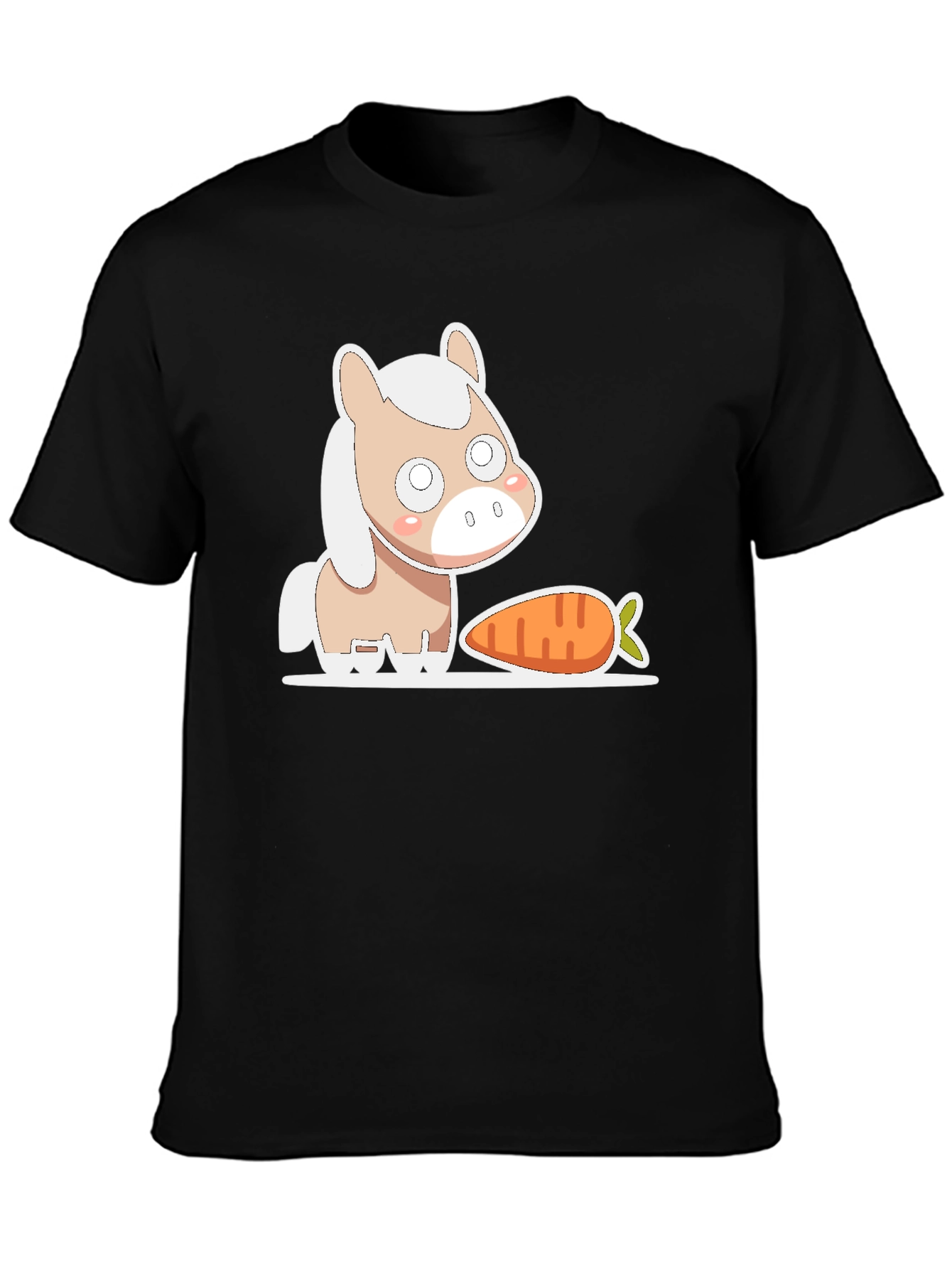 Black Cute Horse and Carrot Graphic Tee view 3