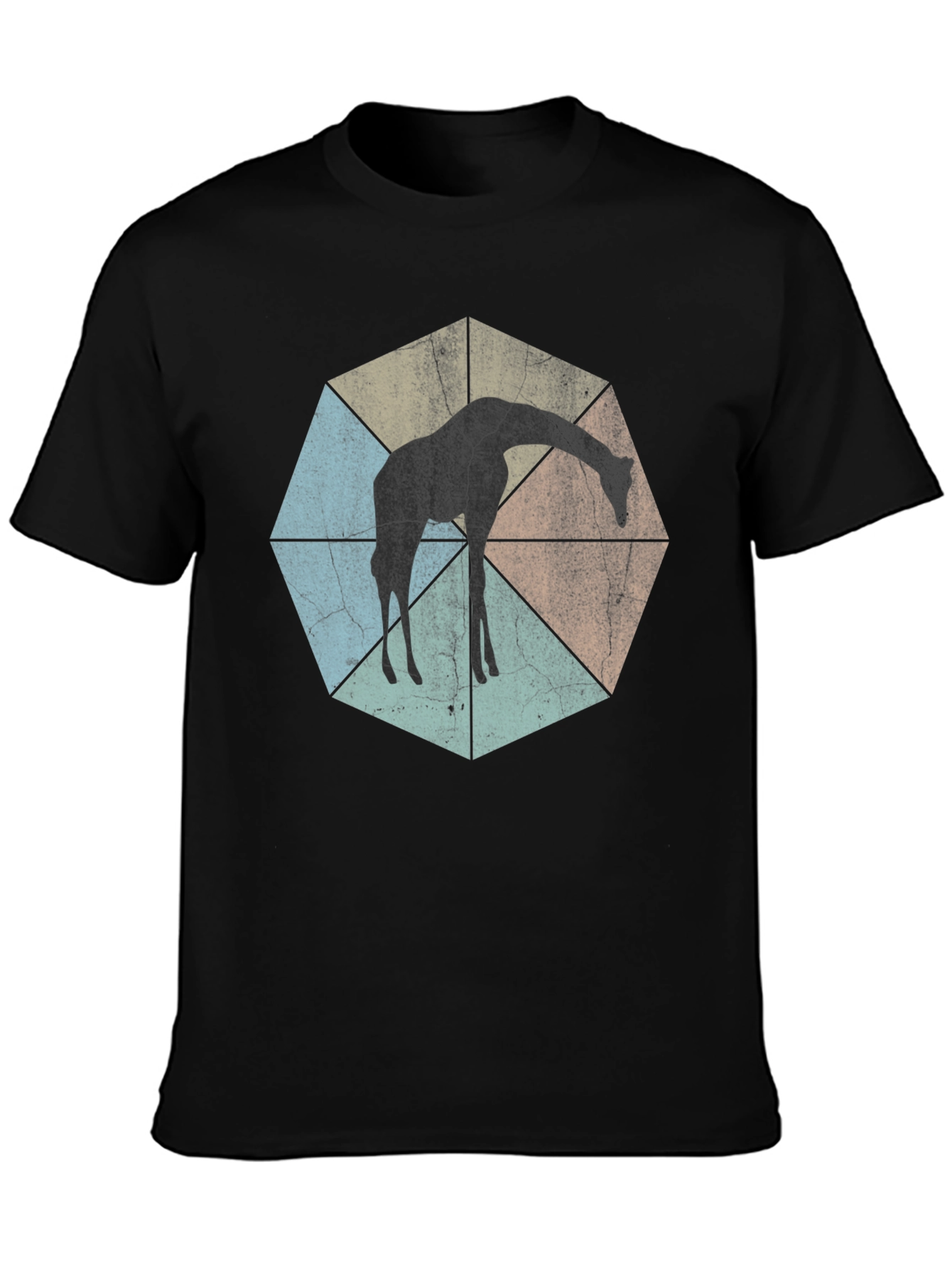 Black Geometric Giraffe T-Shirt - Unisex Black Tee view 3