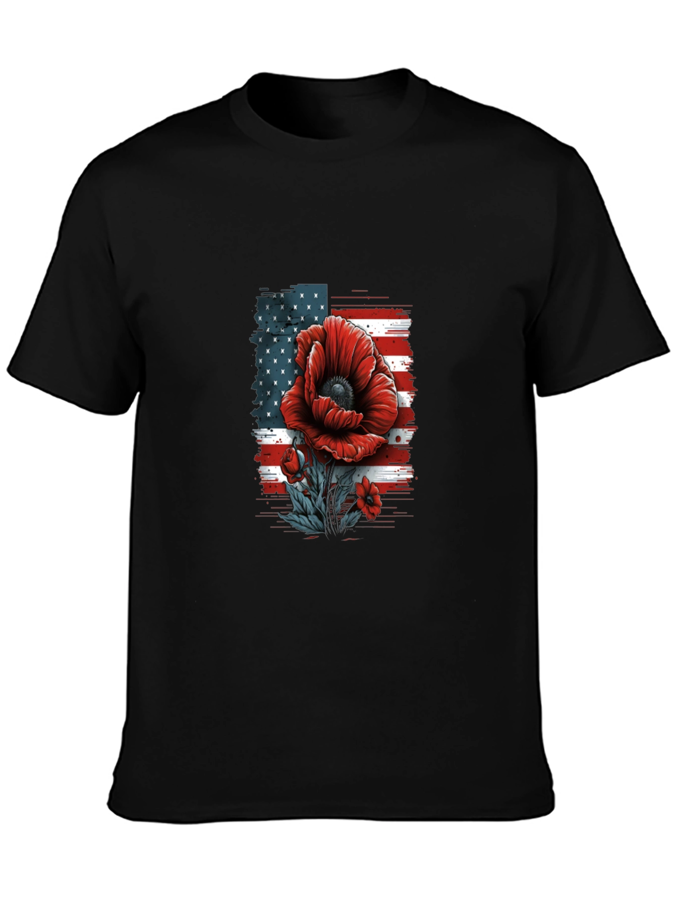 Black American Flag Poppy T-Shirt view 3