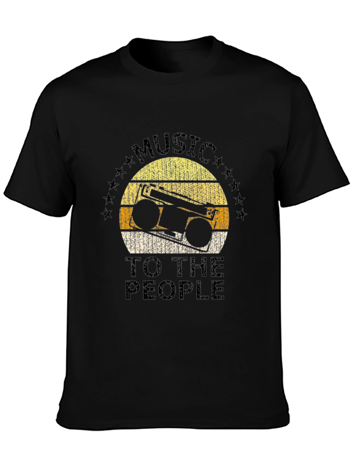 Black Retro Boombox Music to the People Black T-Shirt view 3