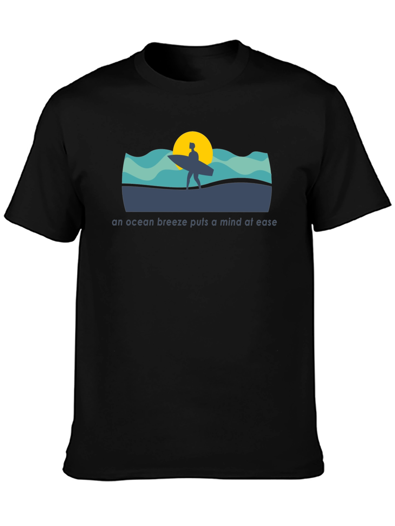 Black Ocean Breeze T-Shirt: Surfer Silhouette view 3