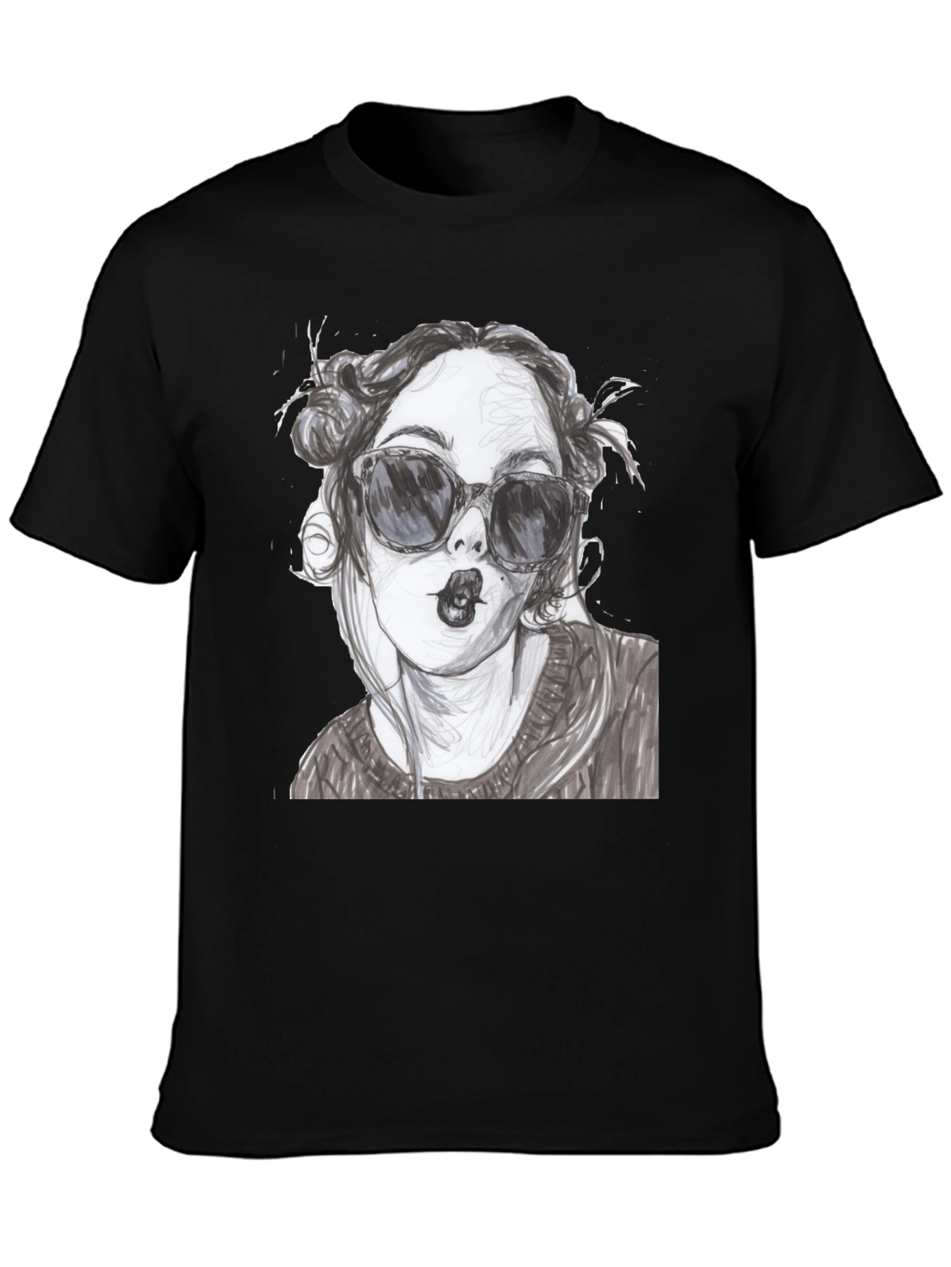 Black Woman Sketch Graphic Black T-Shirt view 3