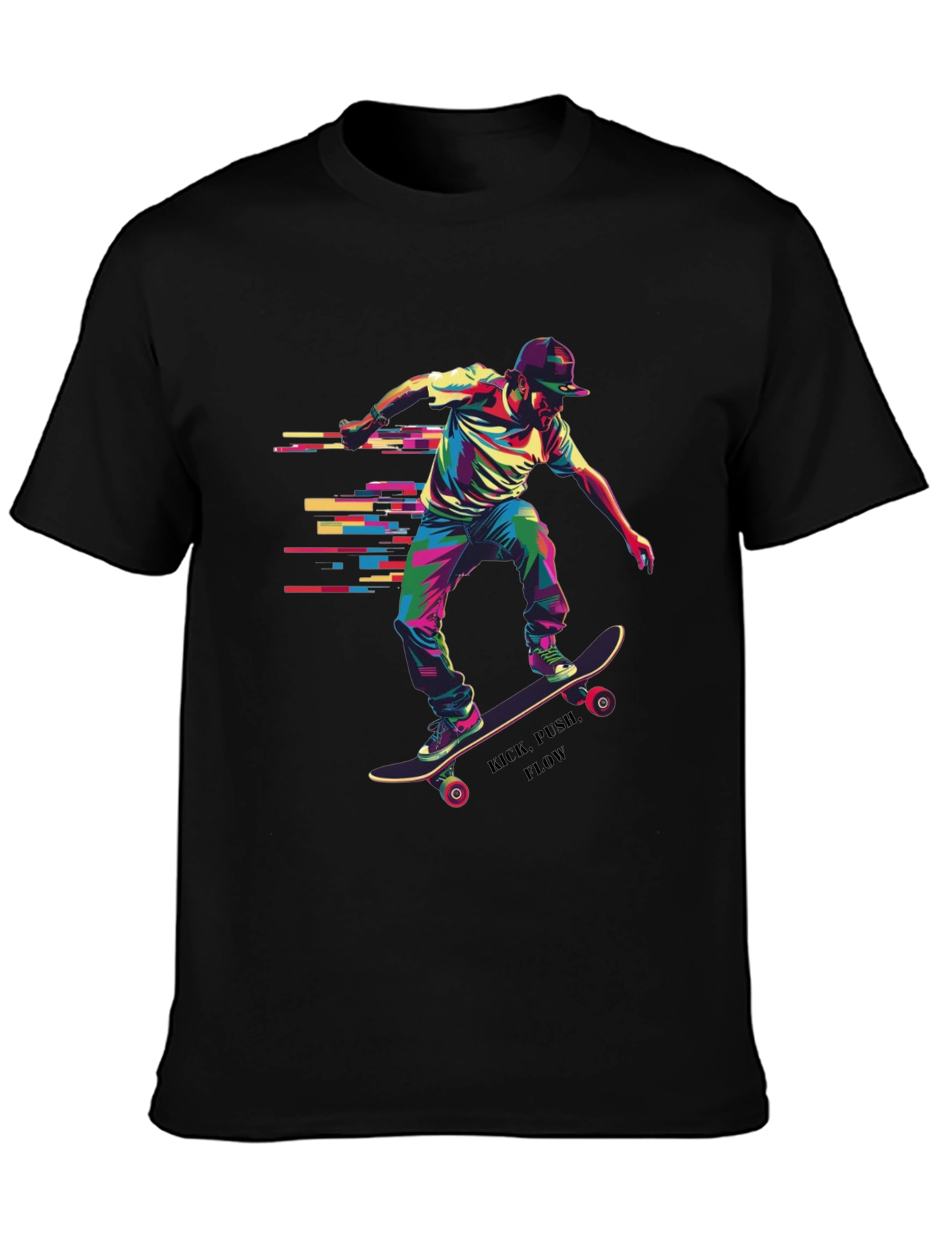 Black Skateboarder Graphic Tee - Kick, Push, Flow view 3