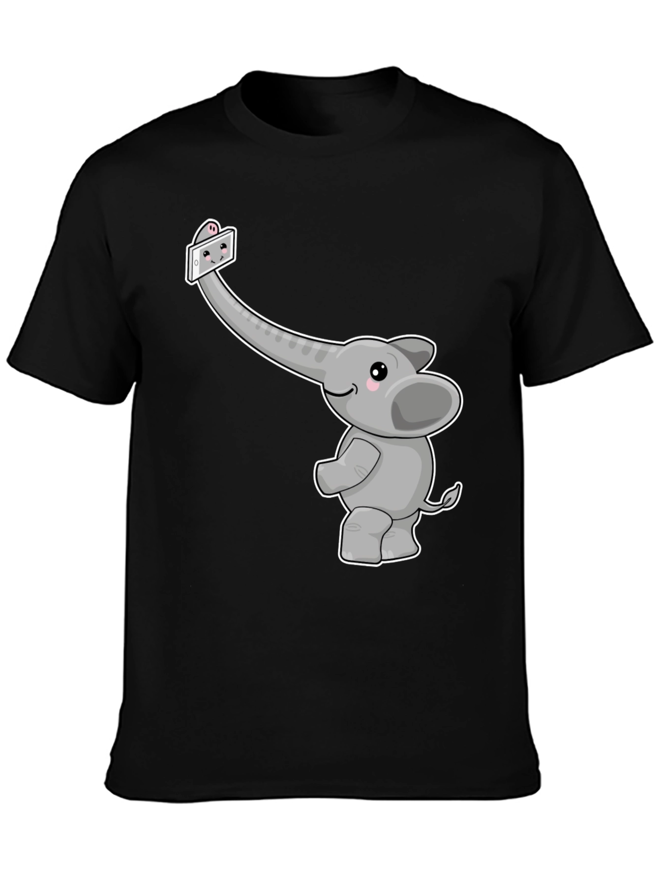 Black Elephant Selfie Graphic Tee - Cute Animal Shirt view 3