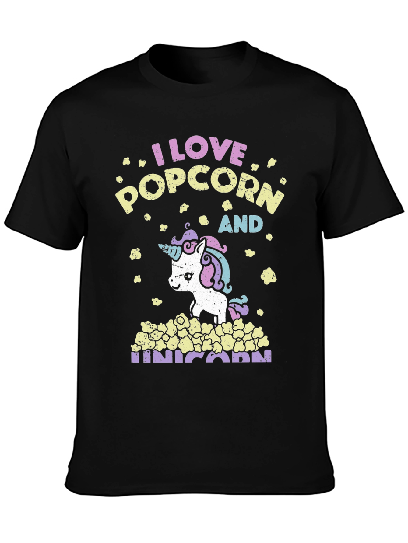 Black I Love Popcorn and Unicorn T-Shirt view 3