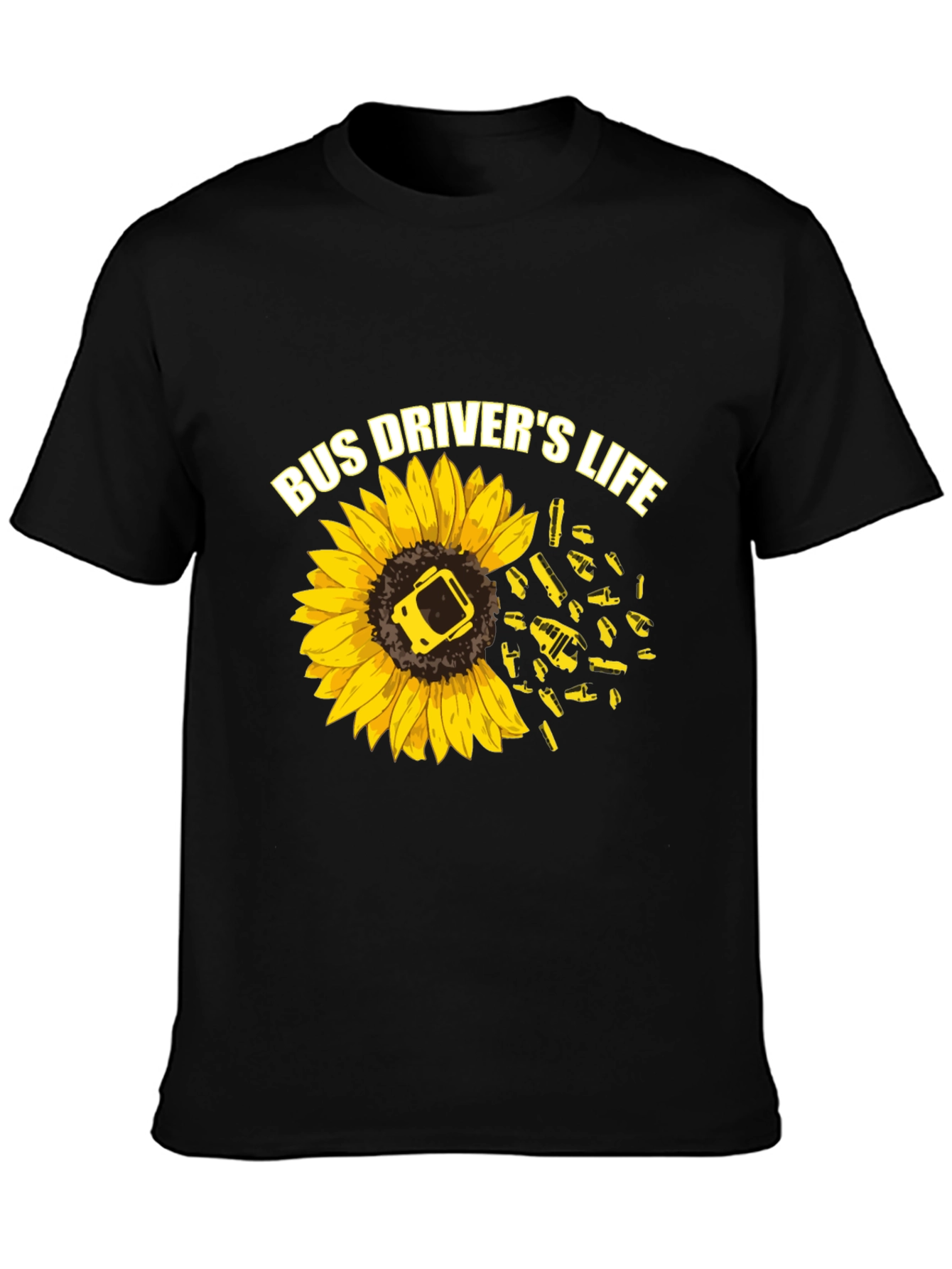 Black Bus Driver's Life Sunflower Graphic T-Shirt view 3