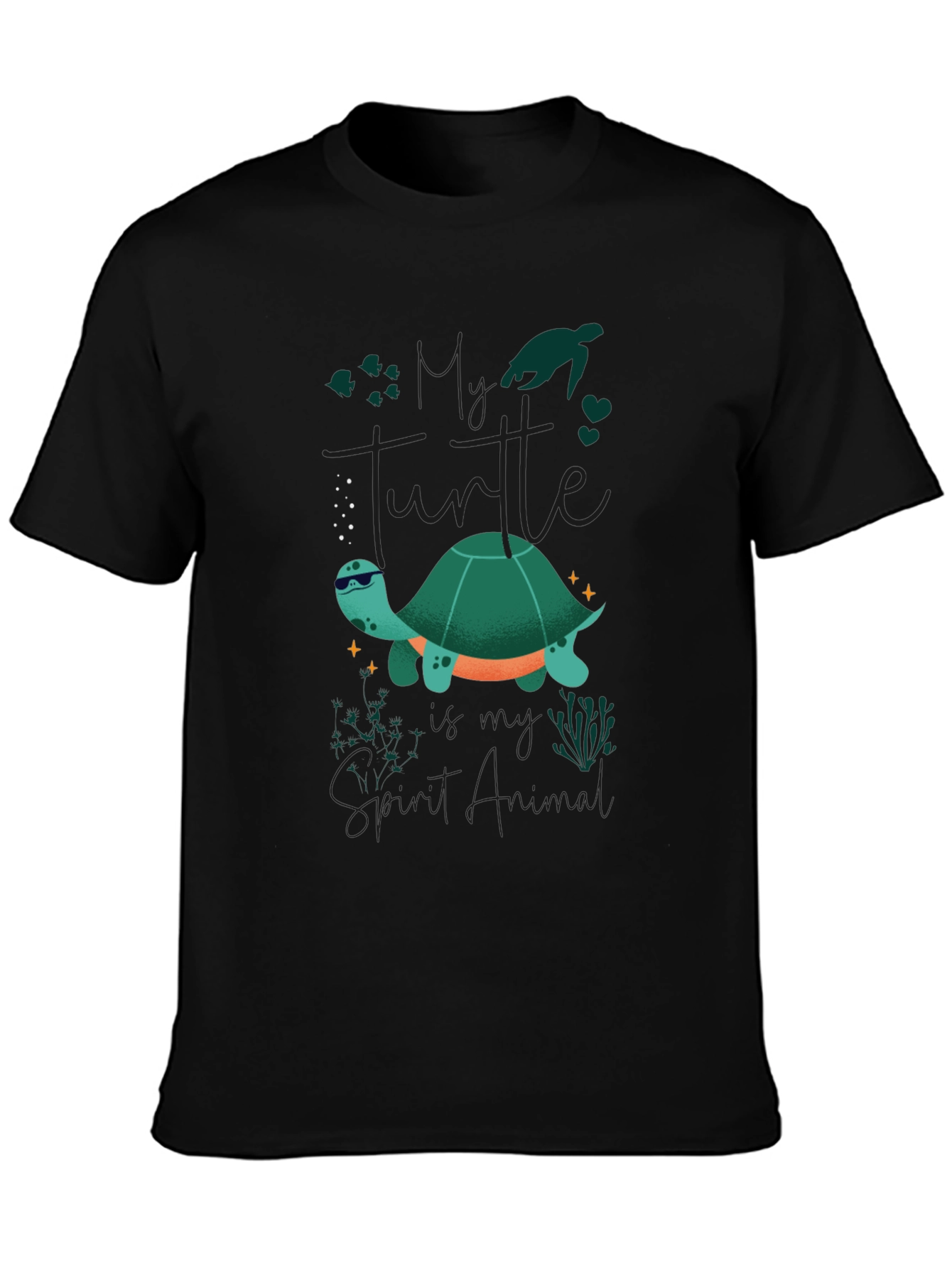 Black Cool Turtle Graphic Tee - Black Casual T-Shirt view 3
