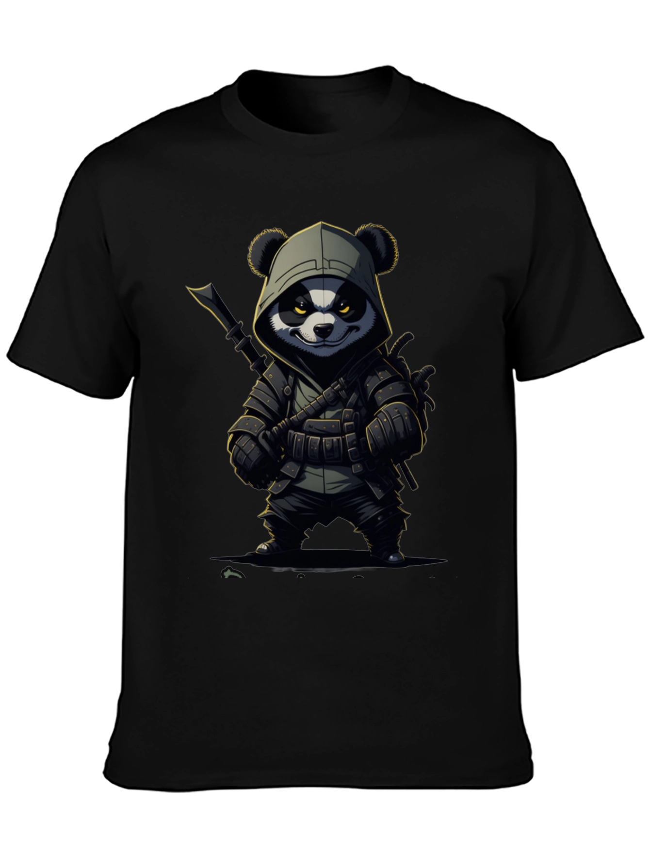 Black Panda Warrior T-Shirt - Black Cotton Tee view 3