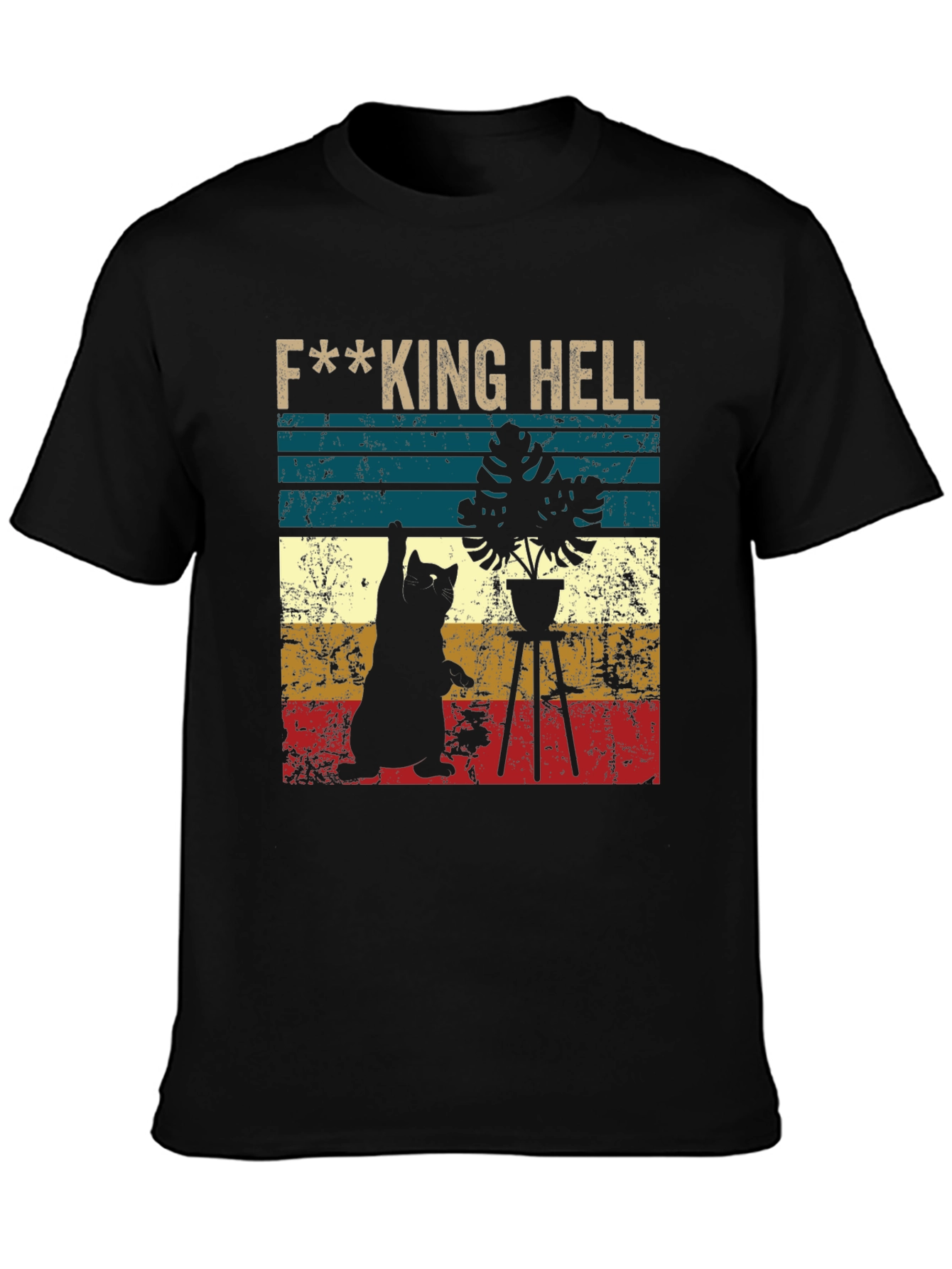Black F***ing Hell Cat & Plant Graphic Tee - Unisex view 3