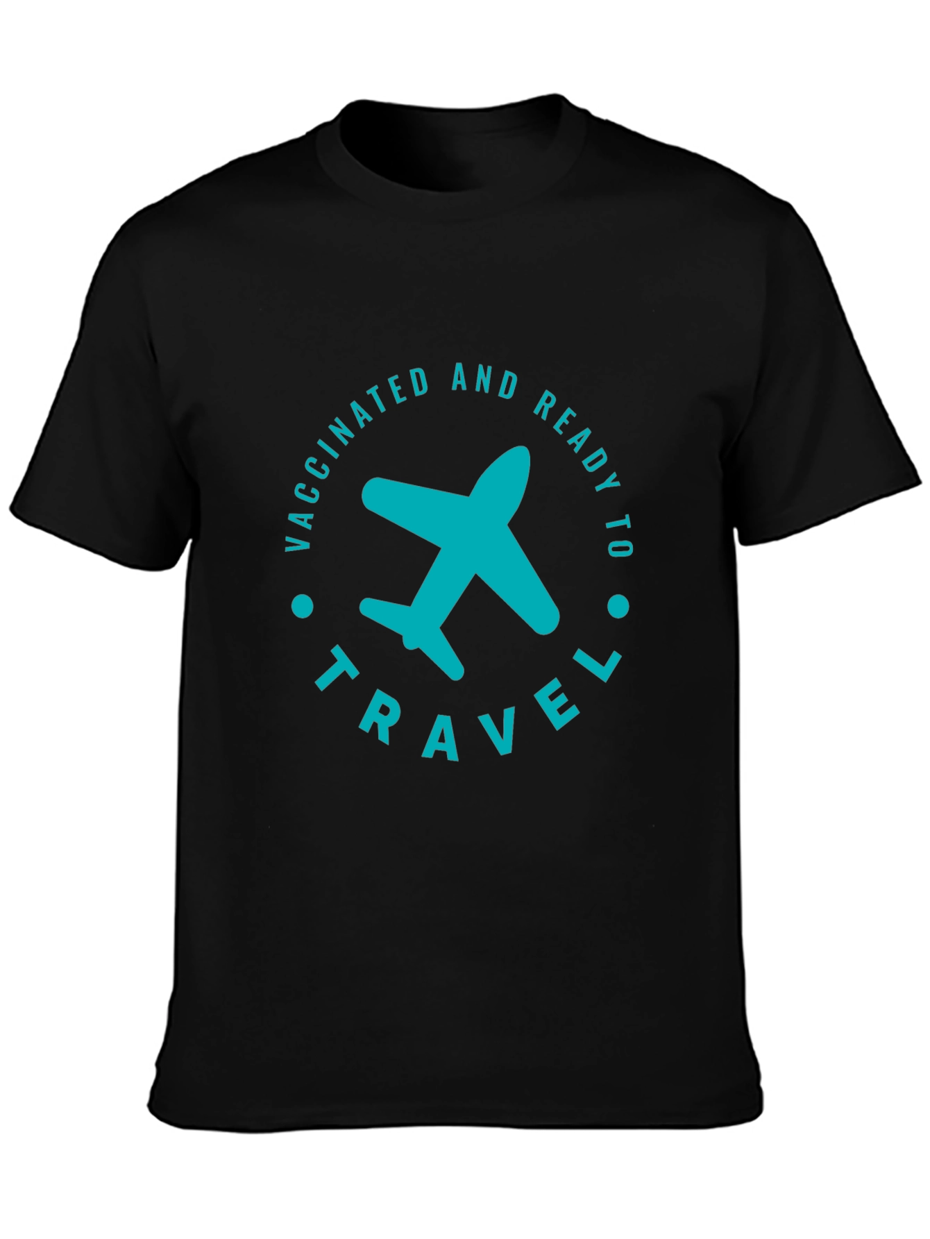 Black Vaccinated & Ready to Travel T-Shirt - Airplane Graphic view 3