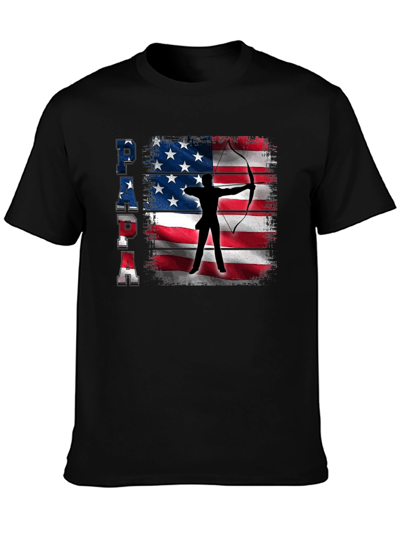 Black Patriotic Archer Dad T-Shirt - USA Flag Bow Hunting view 3