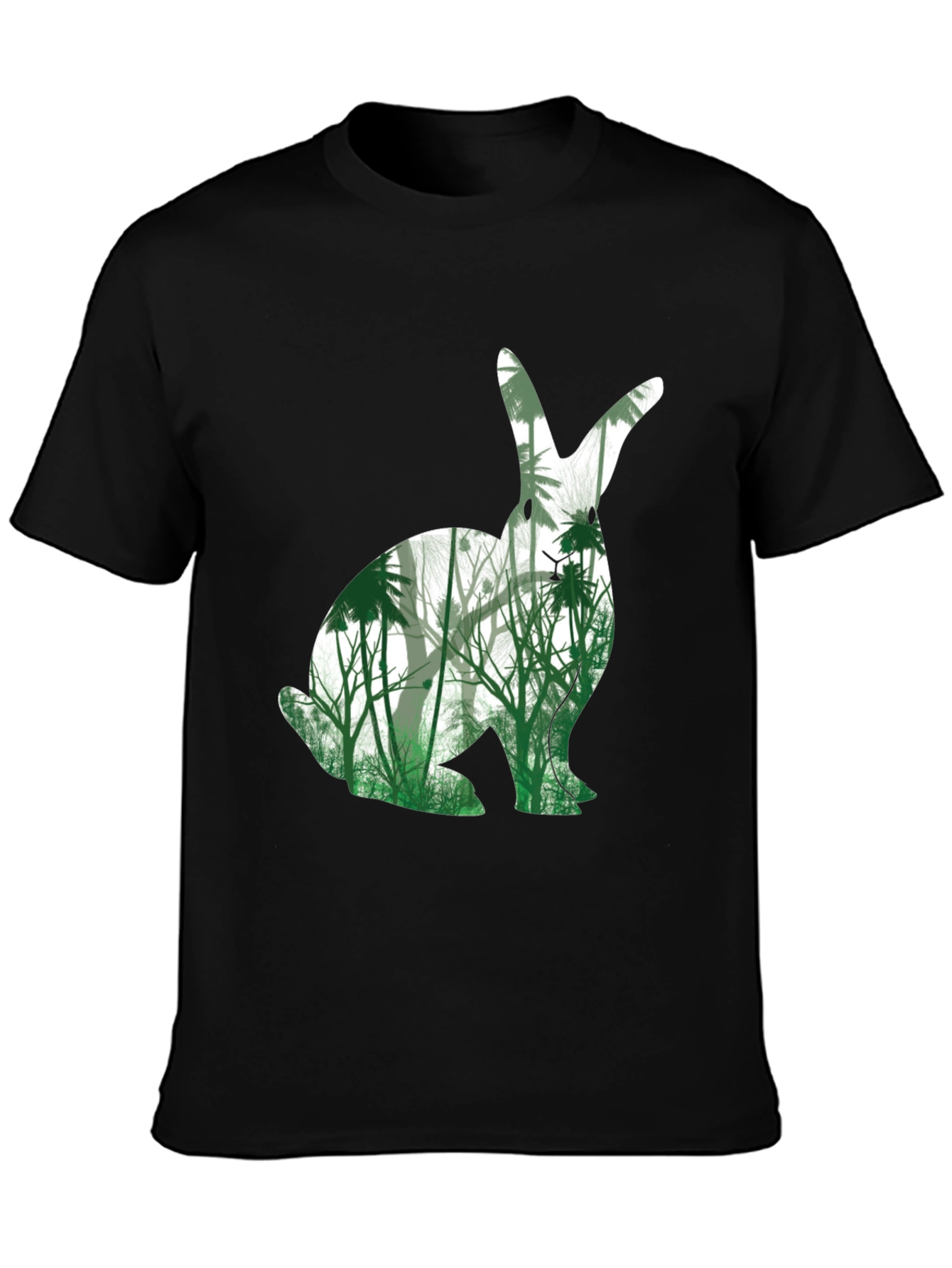 Black Nature Bunny Graphic Tee - Black Cotton Blend T-Shirt view 3
