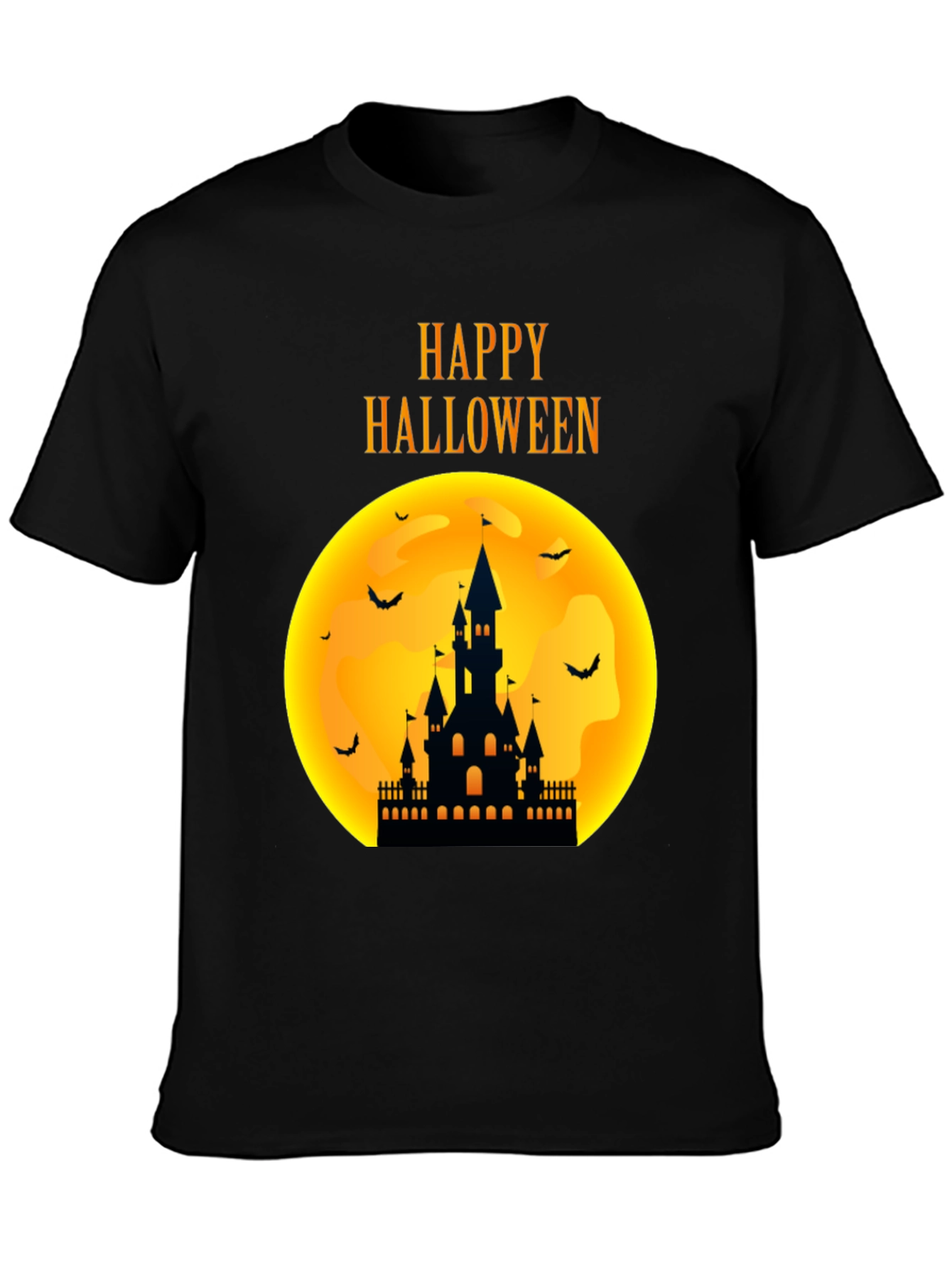 Black Happy Halloween Castle T-Shirt view 3