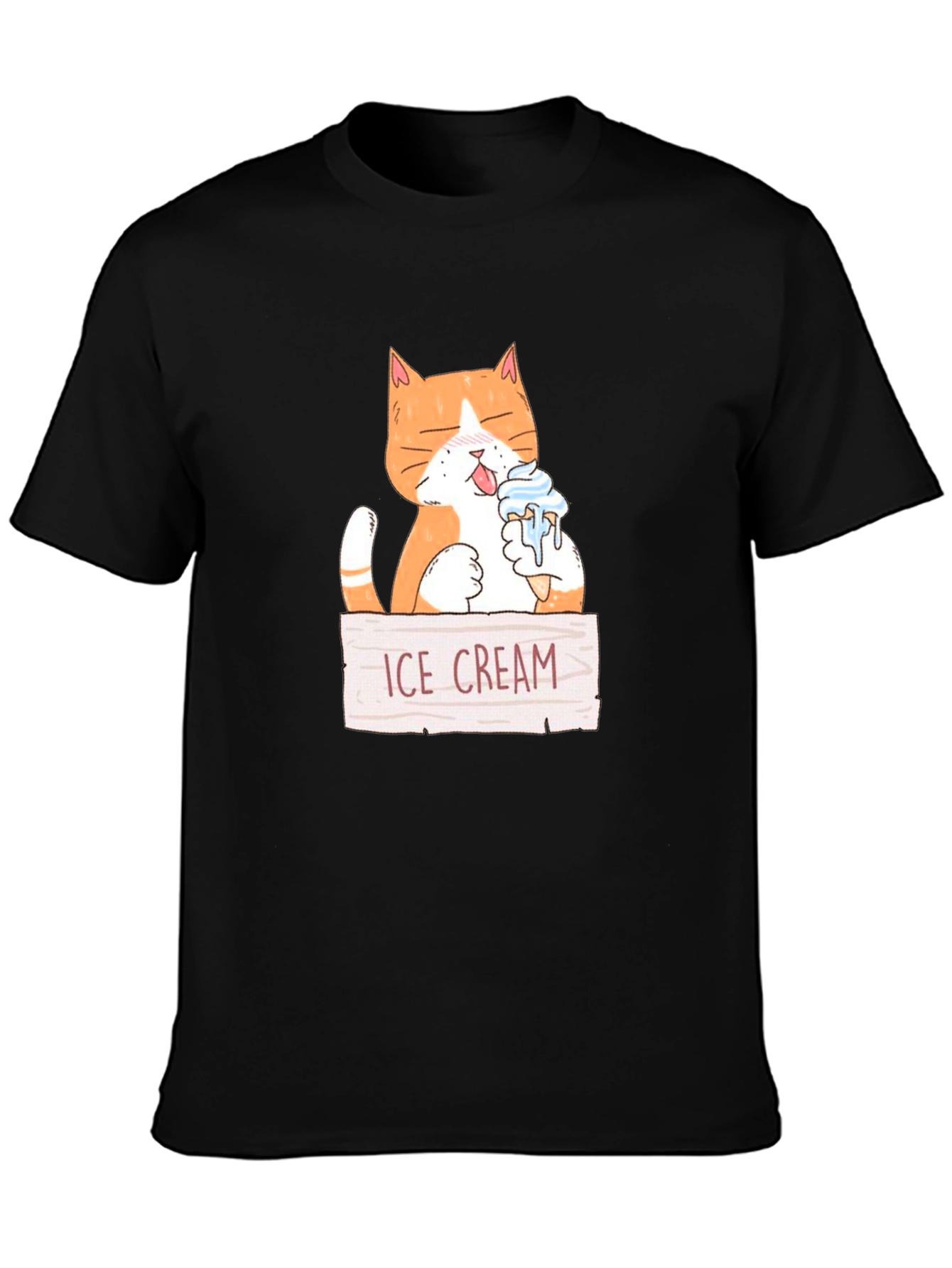 Black Funny Cat Eating Ice Cream Graphic T-Shirt view 3