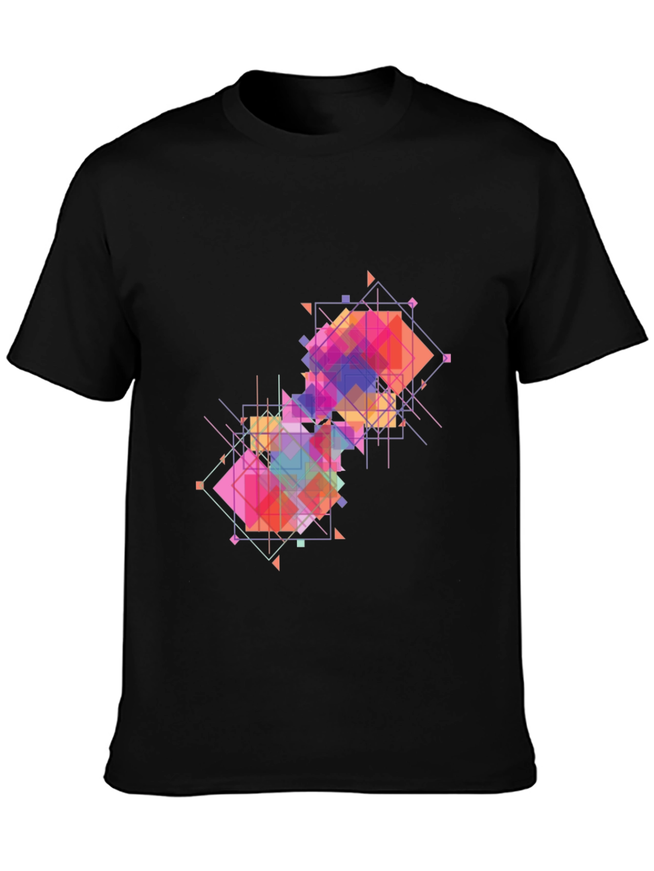 Black Geometric Pattern Graphic Tee - Modern Art Shirt view 3