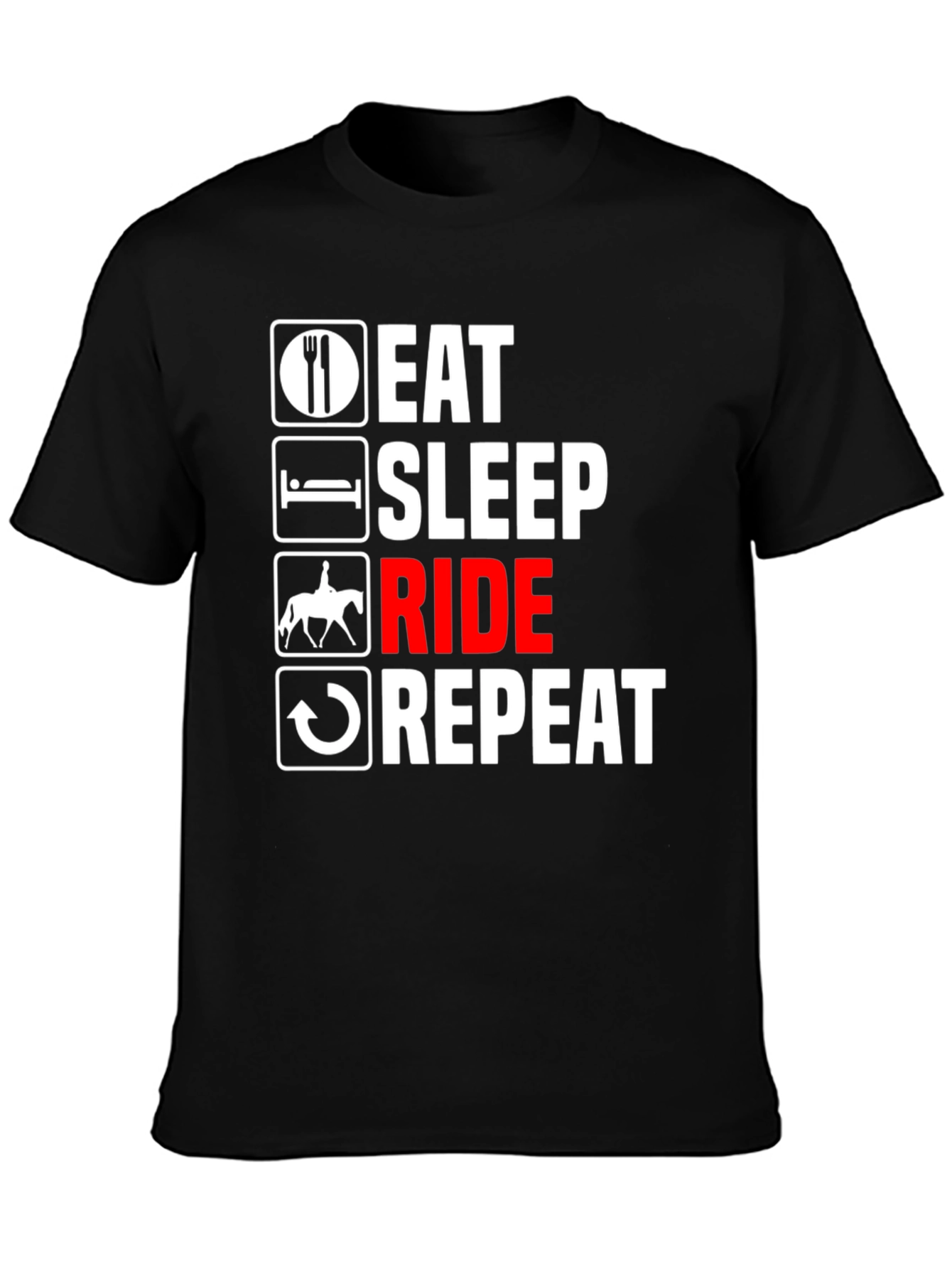 Black Eat Sleep Ride Repeat T-Shirt - Equestrian Life Tee view 3