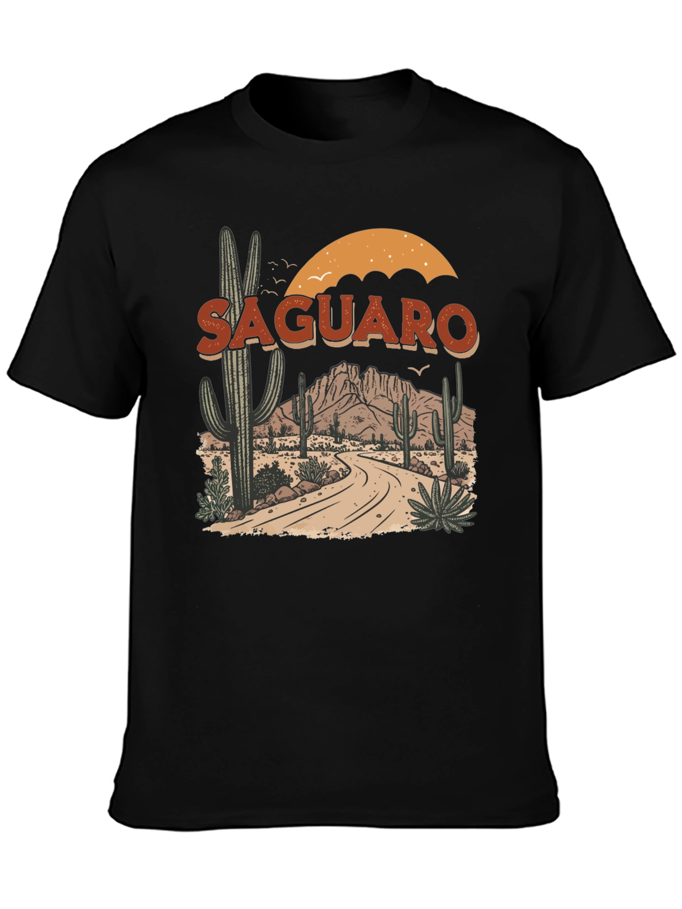 Black Saguaro Desert Graphic Tee - Black Cotton T-Shirt view 3