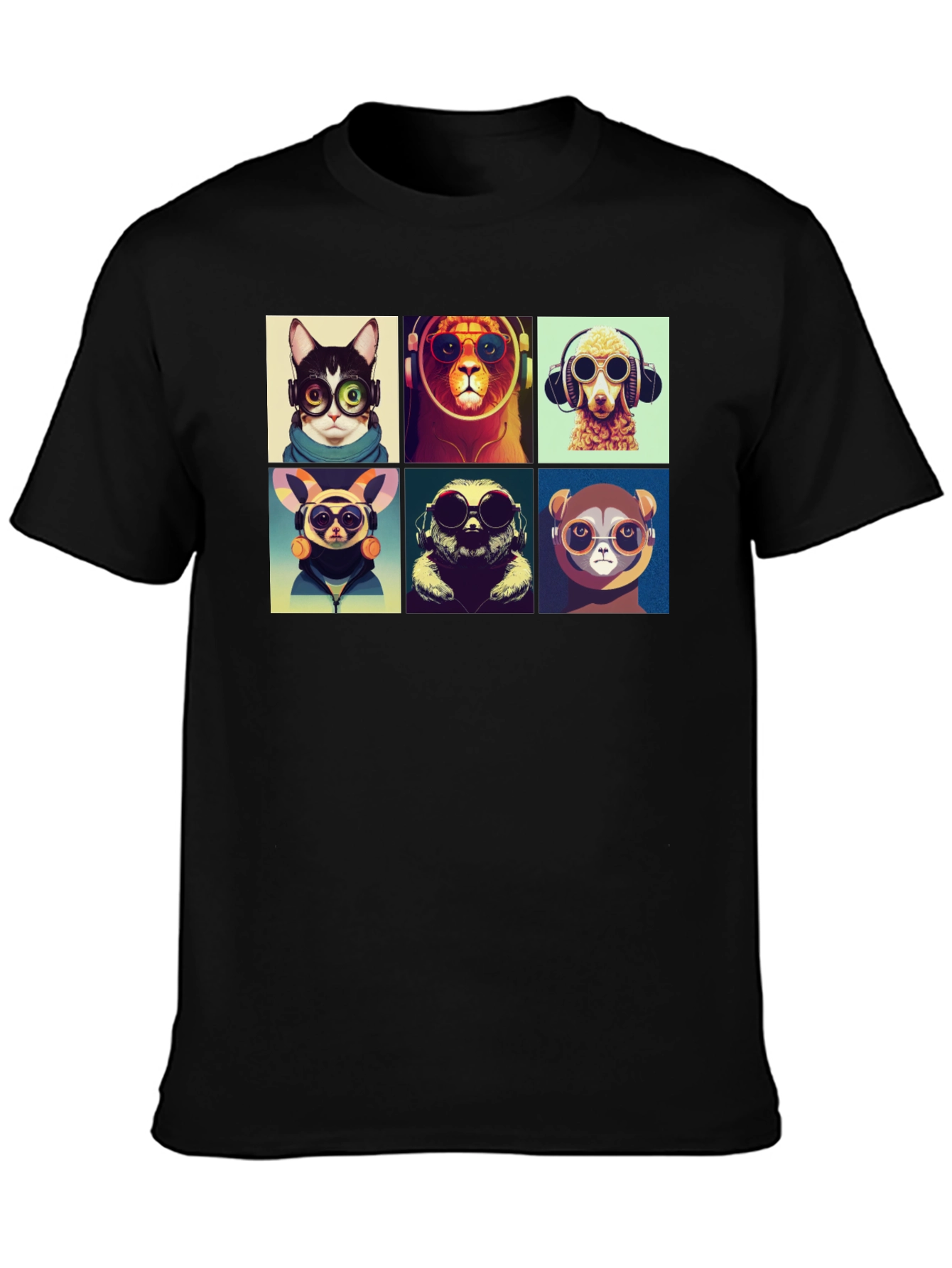 Black Hipster Animals T-Shirt: Cool Graphic Tee view 3