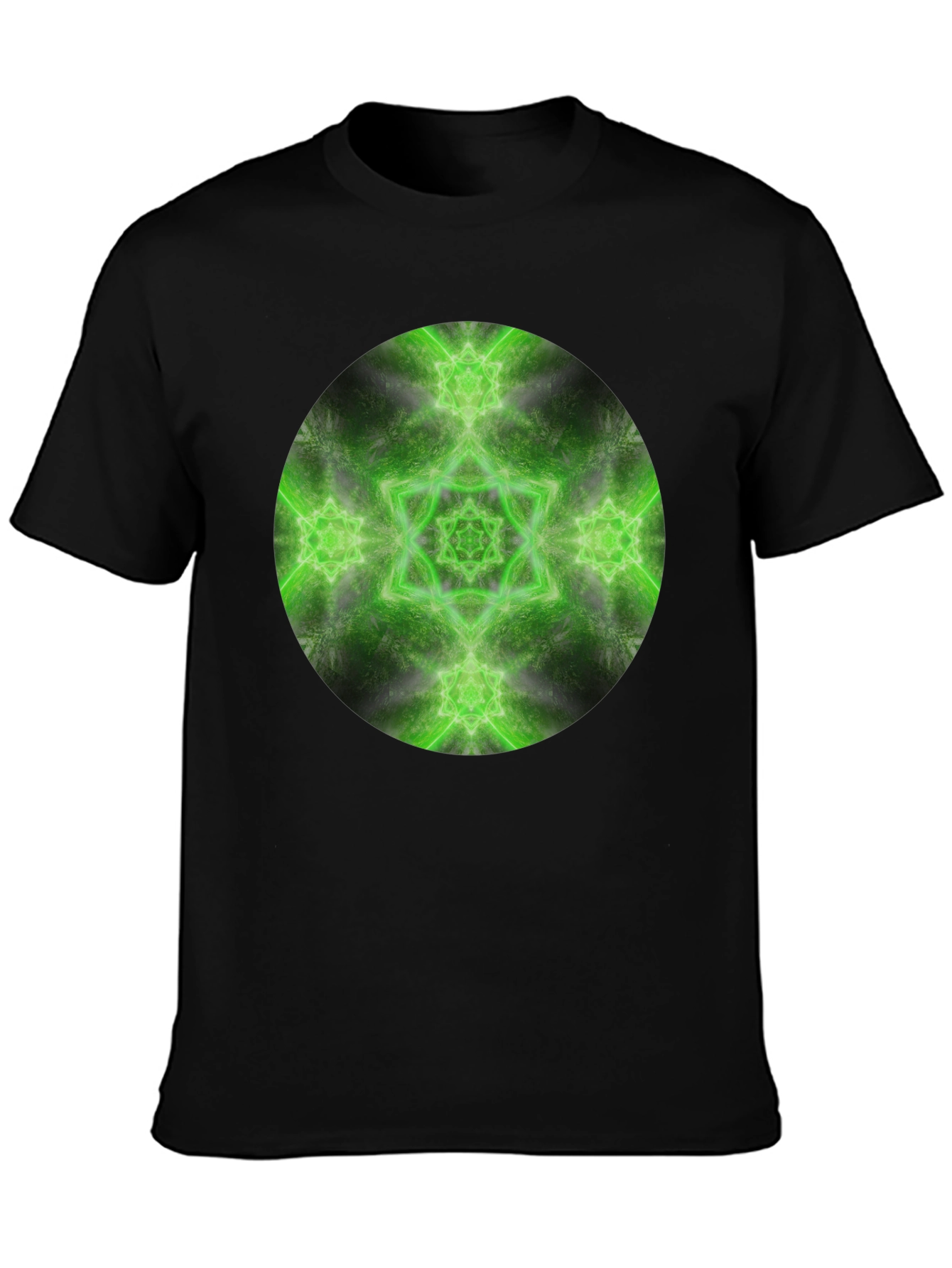 Black Green Mandala Graphic Tee - Men's Black T-Shirt view 3