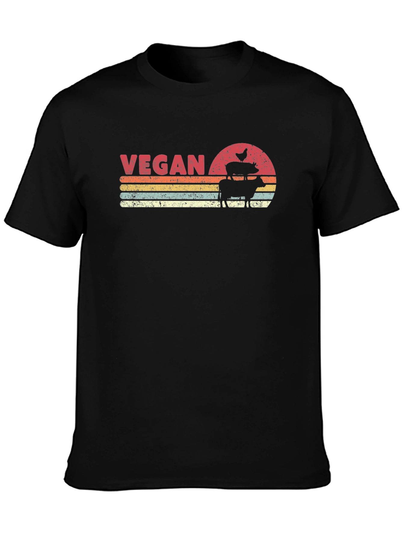 Black Vegan Retro Sunset T-Shirt view 3