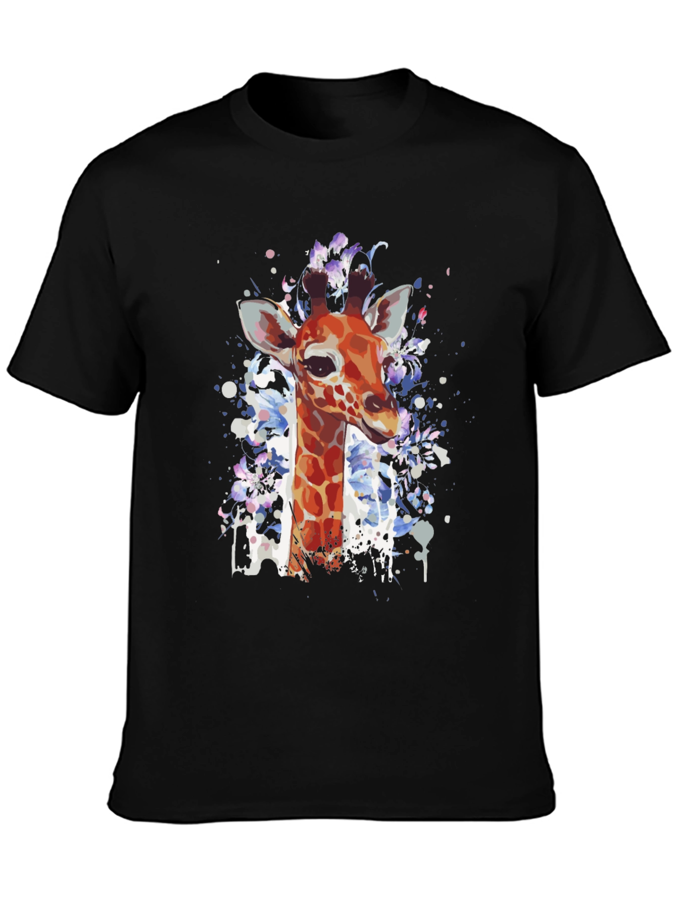 Black Giraffe Watercolor Graphic Tee - Casual Black T-Shirt view 3